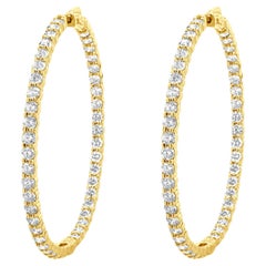 14 Karat Yellow Gold 56MM Diamond Inside Outside Hoop Earrings
