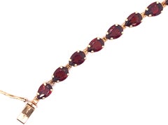 14 Karat Yellow Gold Fancy Link Garnet Bracelet Seven Inches Long