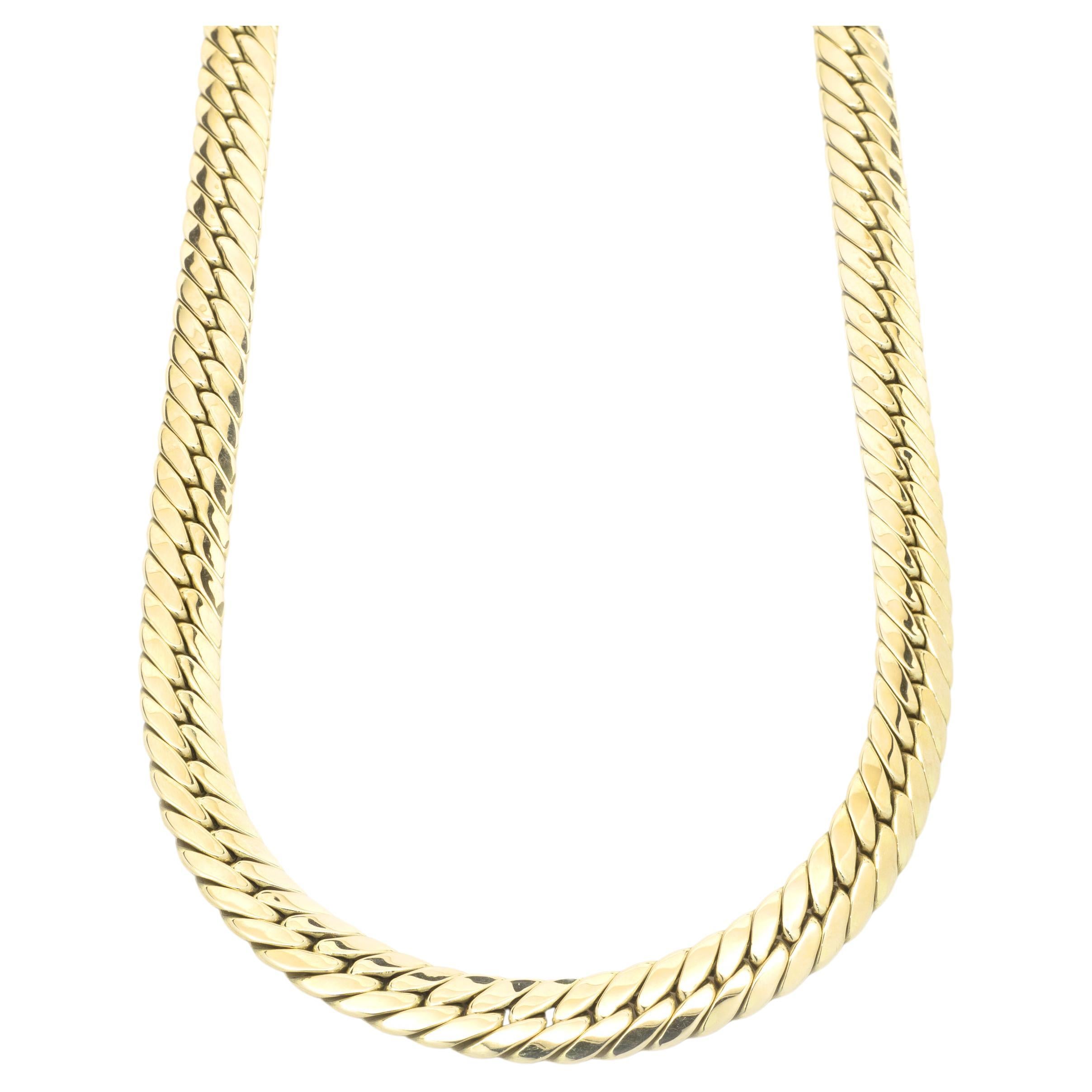 14 Karat Yellow Gold Puffed Herringbone Chain Necklace