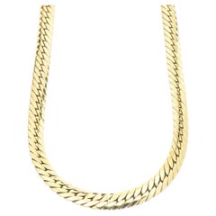 14 Karat Yellow Gold Puffed Herringbone Chain Necklace