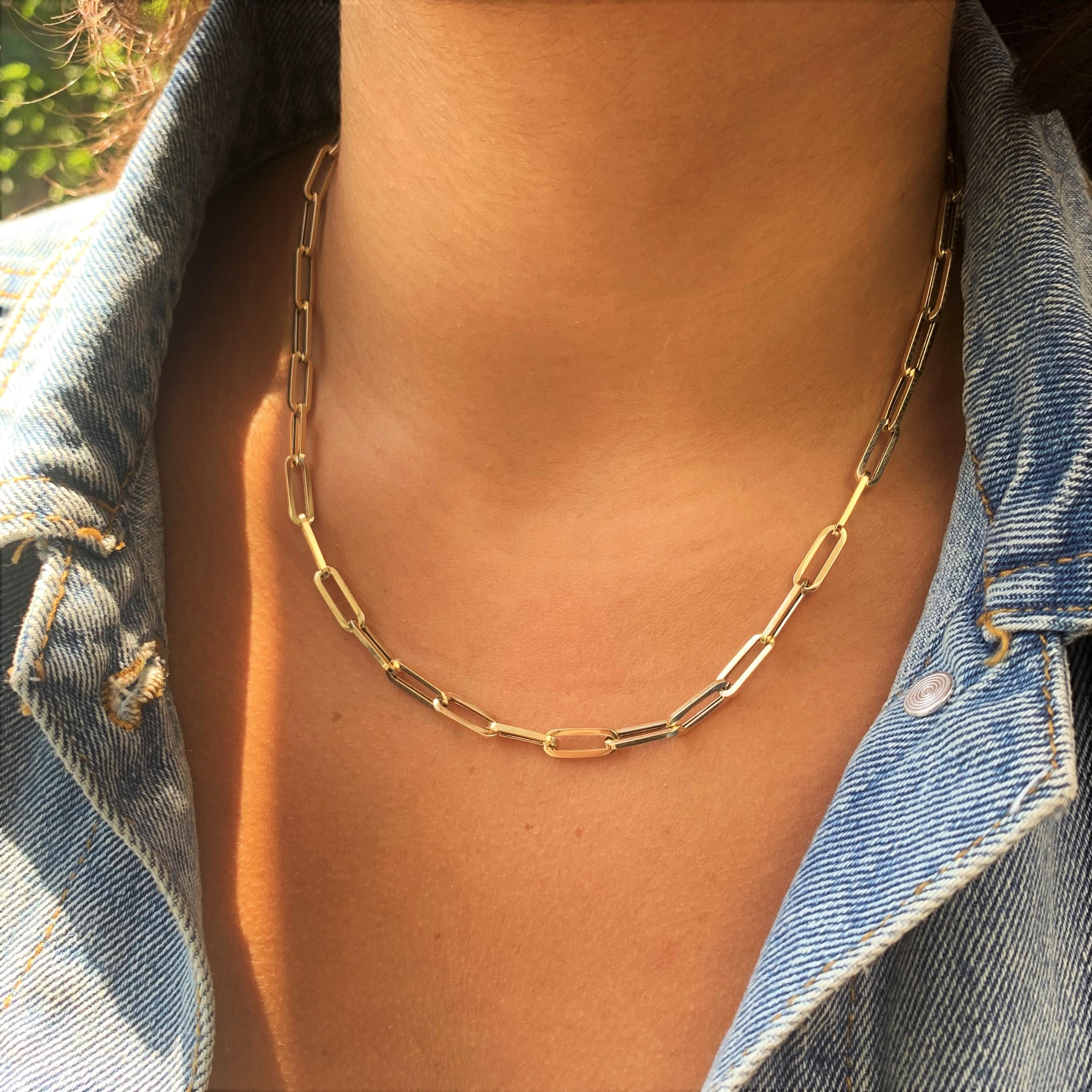 These Classic yet Trendy Paperclip Gold necklaces are a classic staple in any person's jewelry box! This 14K Yellow Gold paper-clip medium link chain comes with plenty of options, specifically your choice of length. Buy one and wear it as a simple
