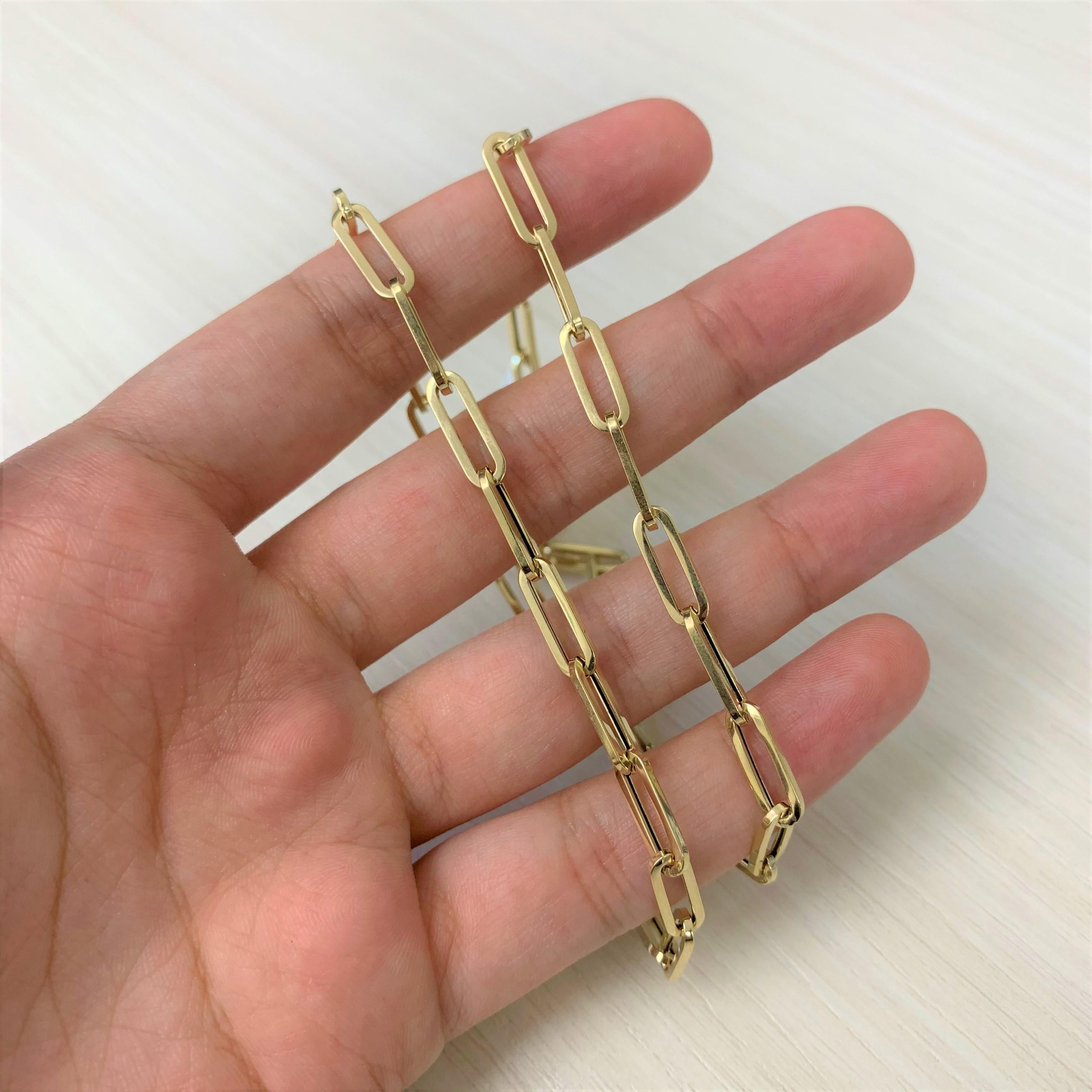 Contemporain Collier à chaîne en or jaune 14 carats avec maillons en forme de trombones de 6,70 grammes en vente