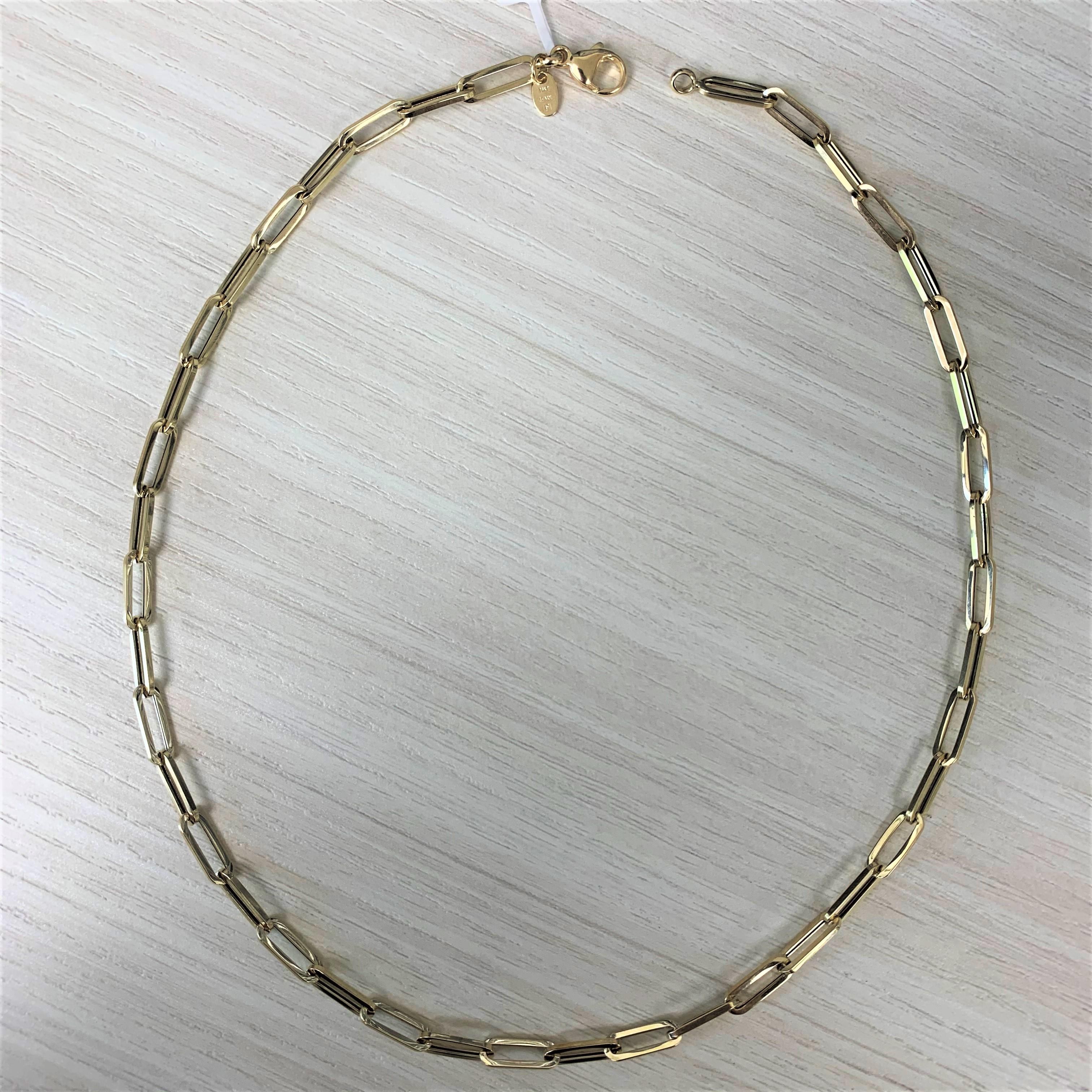 Contemporary 14 Karat Yellow Gold 6.70 Grams Link Paperclip Chain Necklace For Sale