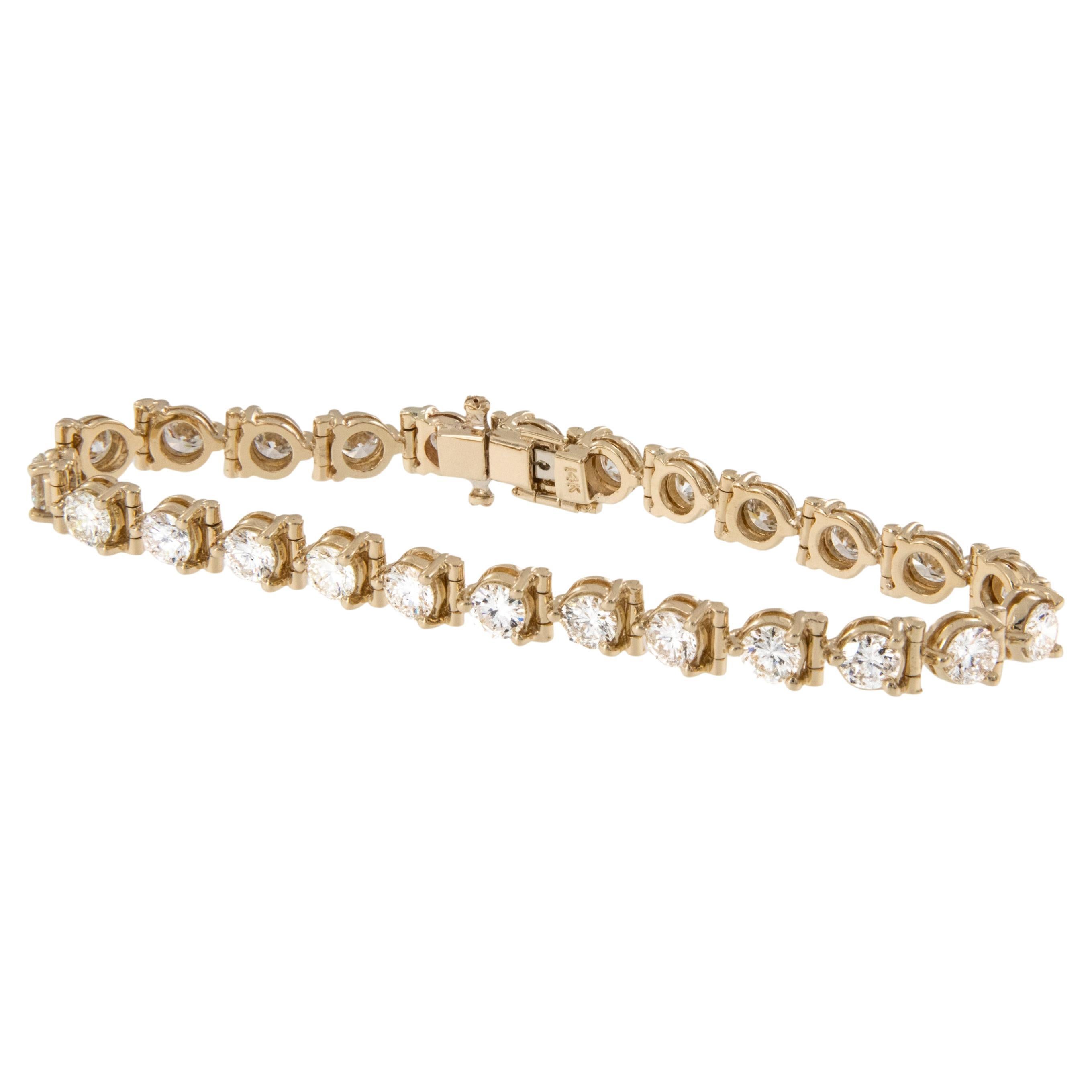 Or jaune 14 carats 6,75 ct. pt. Bracelet tennis avec diamants naturels en vente