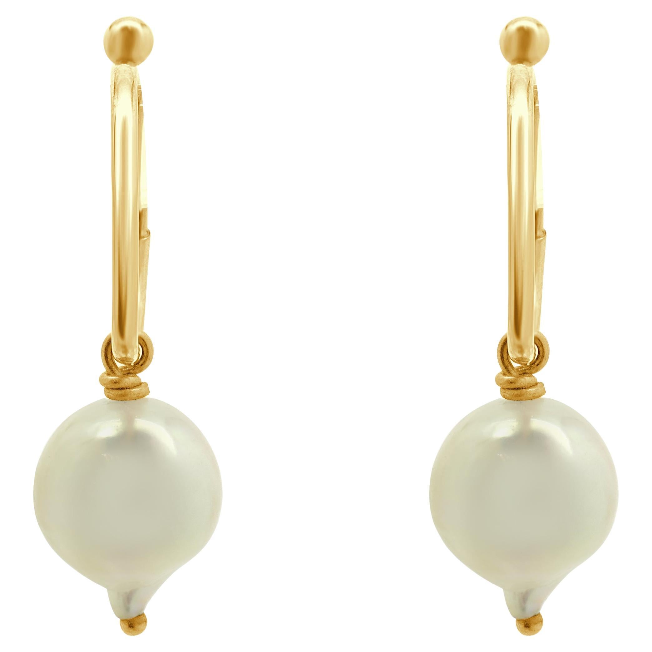 14 Karat Yellow Gold 6Freshwater Pearl Hoop Earrings