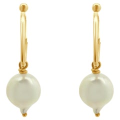 14 Karat Yellow Gold 6Freshwater Pearl Hoop Earrings