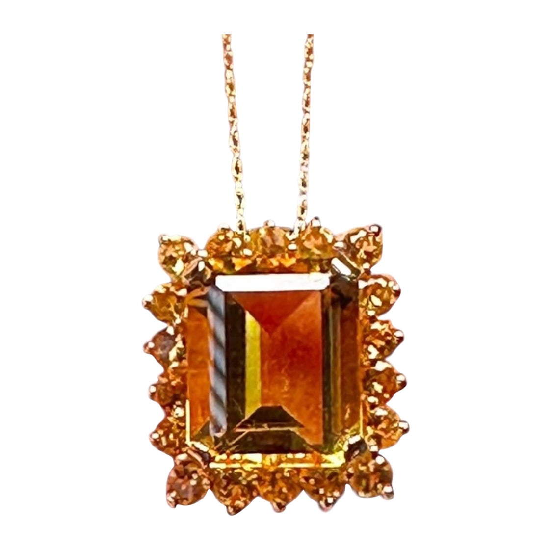 14 Karat Yellow Gold, 7 Carat Golden Topaz Halo Pendant 8.20 CTW