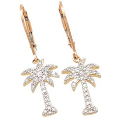 14 Karat Yellow Gold .70 Carat Diamond Palm Tree Dangle Earrings SI2/H