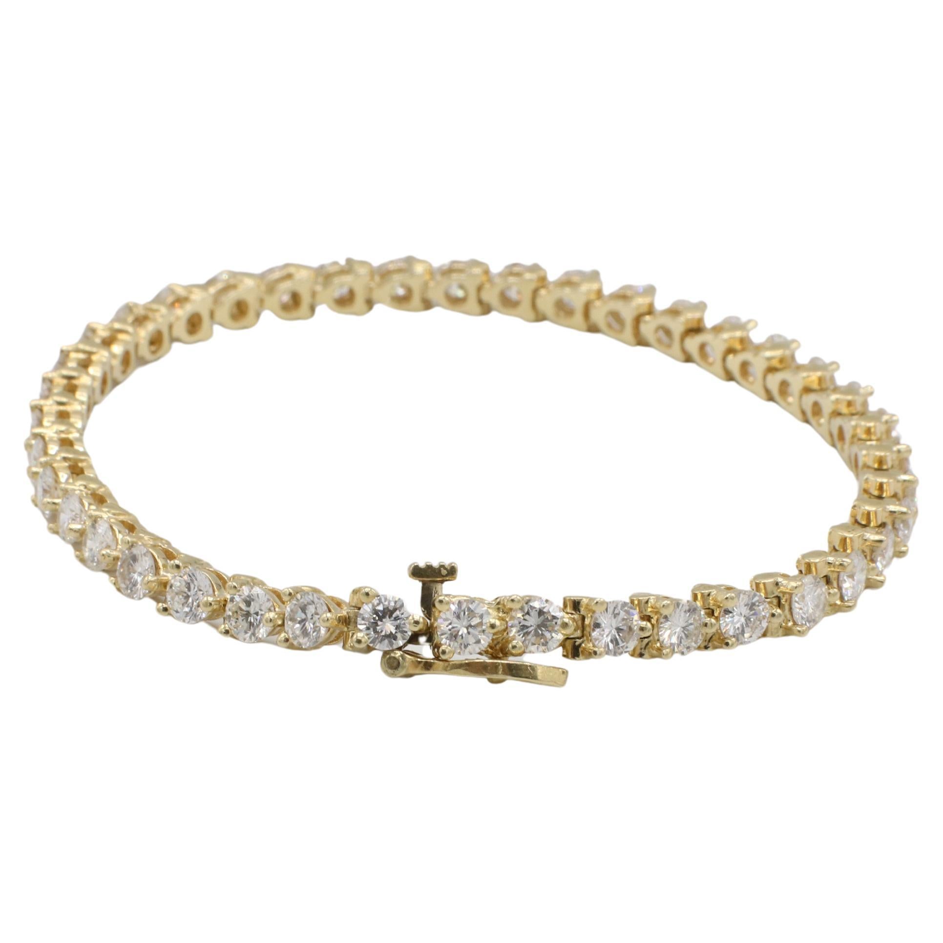 Pulsera Línea Tenis Diamante Natural Redondo Oro Amarillo 14 Kilates 7,20 Quilates Moderno en venta