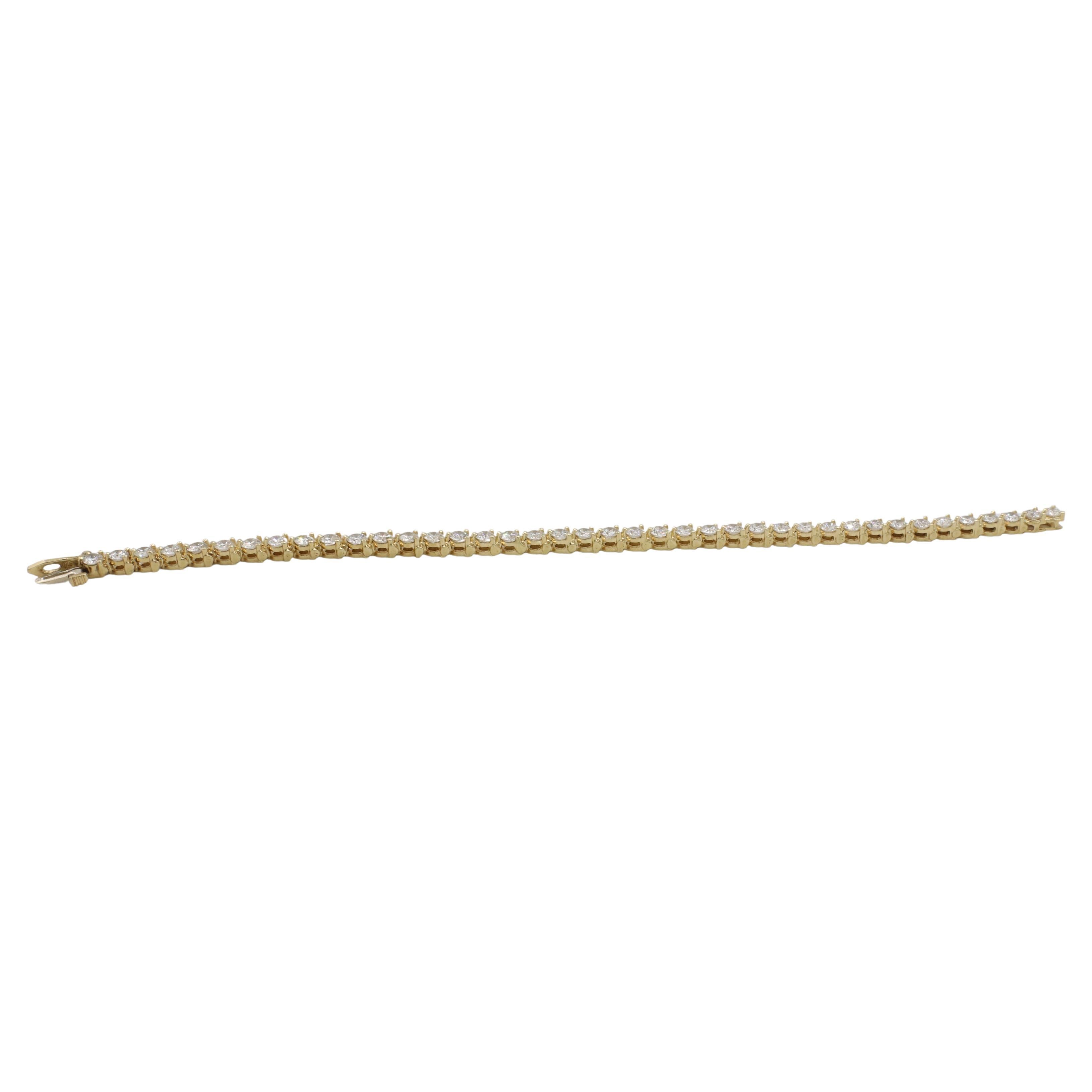 Pulsera Línea Tenis Diamante Natural Redondo Oro Amarillo 14 Kilates 7,20 Quilates Corte redondo en venta