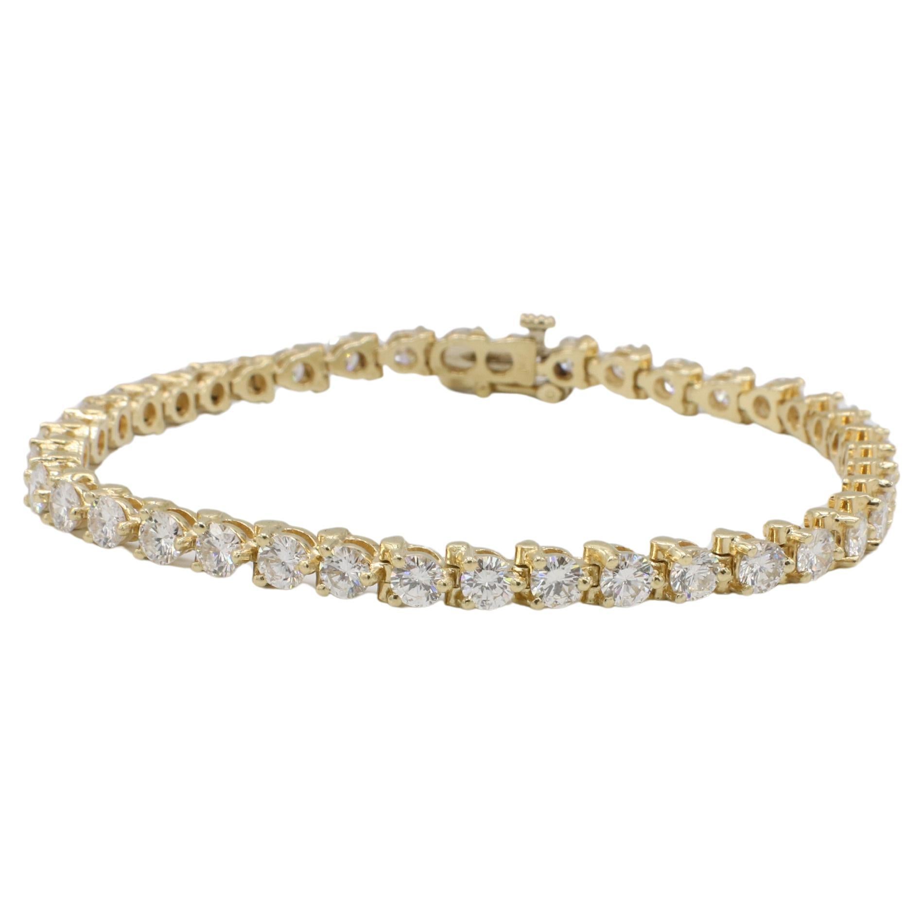 Bracelet de tennis en or jaune 14 carats 7.20 carats diamant naturel rond