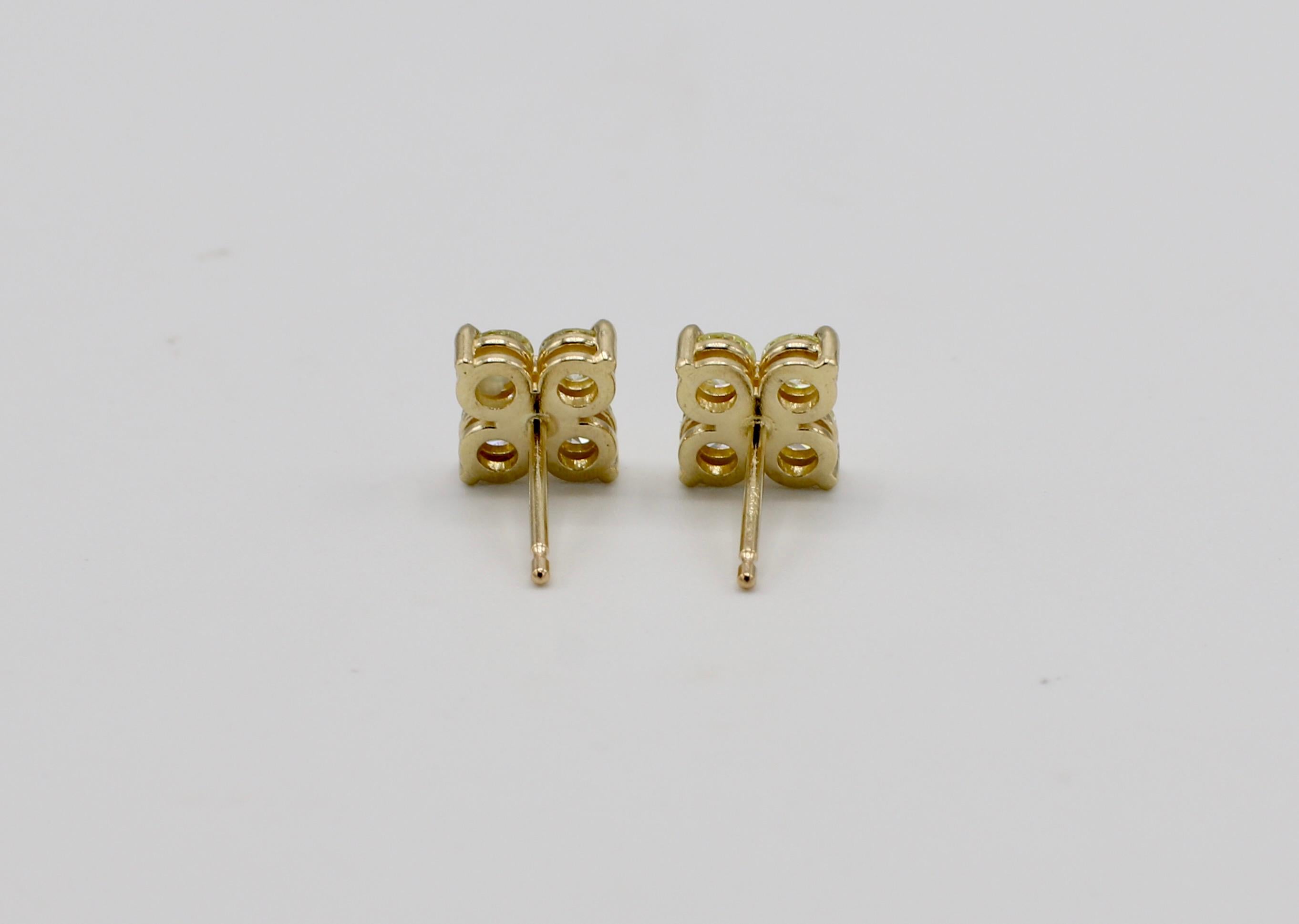 Modern 14 Karat Yellow Gold .76 Carat Diamond Cluster Stud Earrings