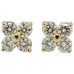 14 Karat Yellow Gold .76 Carat Diamond Cluster Stud Earrings