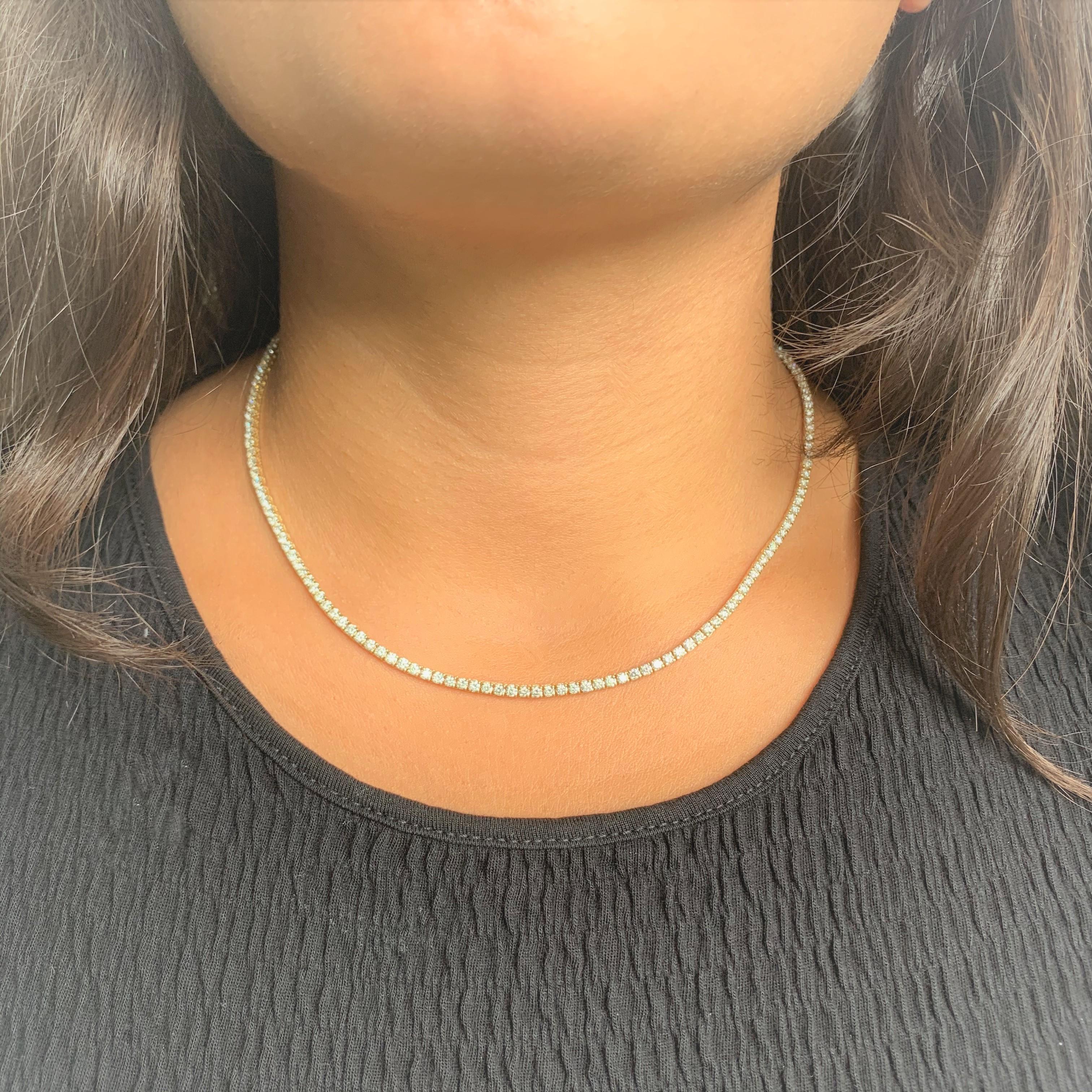 14 Karat Gelbgold 7,76 Karat Diamant-Tennis-Halskette (Zeitgenössisch) im Angebot