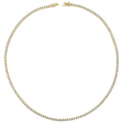 14 Karat Yellow Gold 7.76 Carat Diamond Tennis Necklace