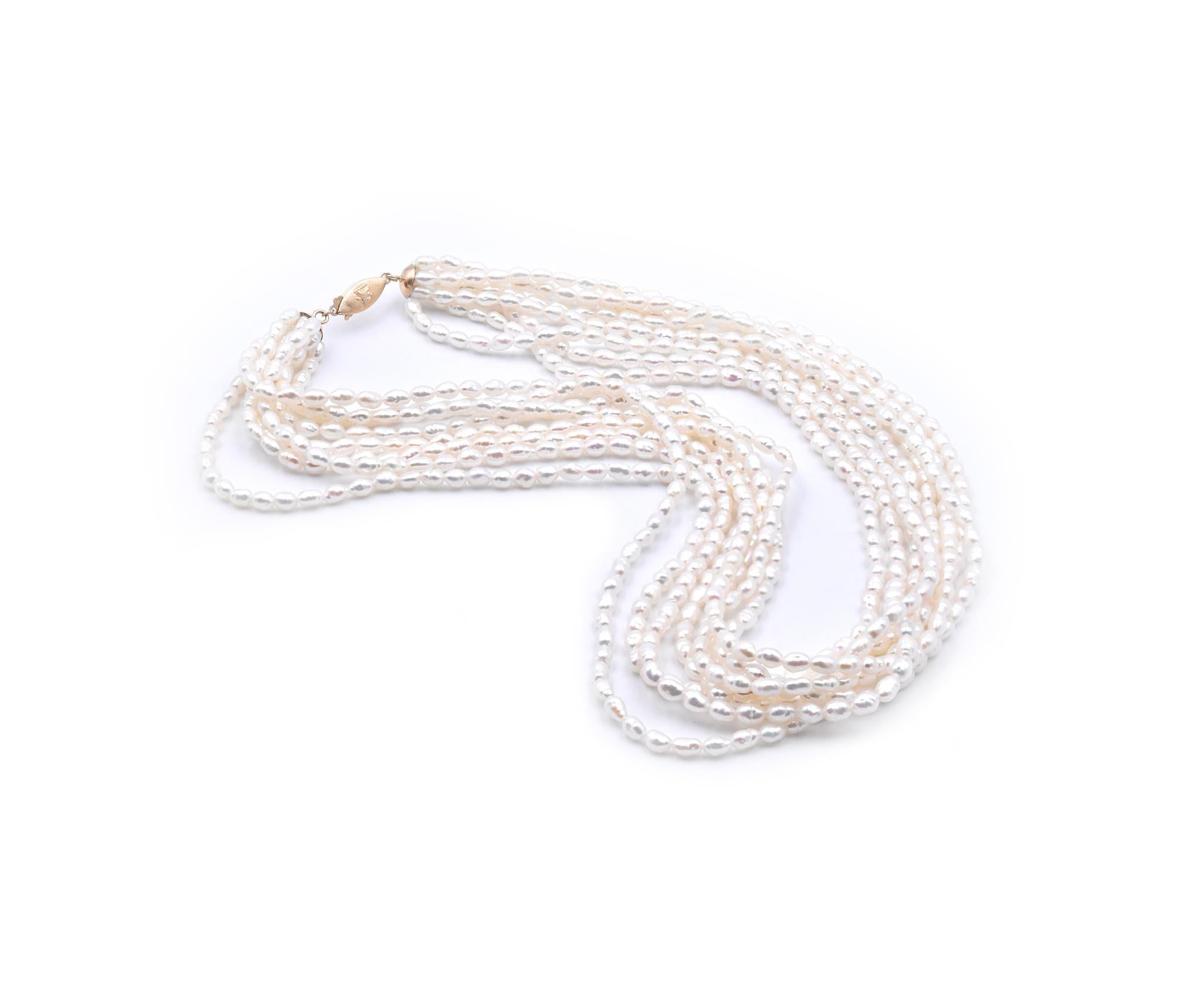 Collier à 8 brins de perles en or jaune 14 carats Excellent état - En vente à Scottsdale, AZ