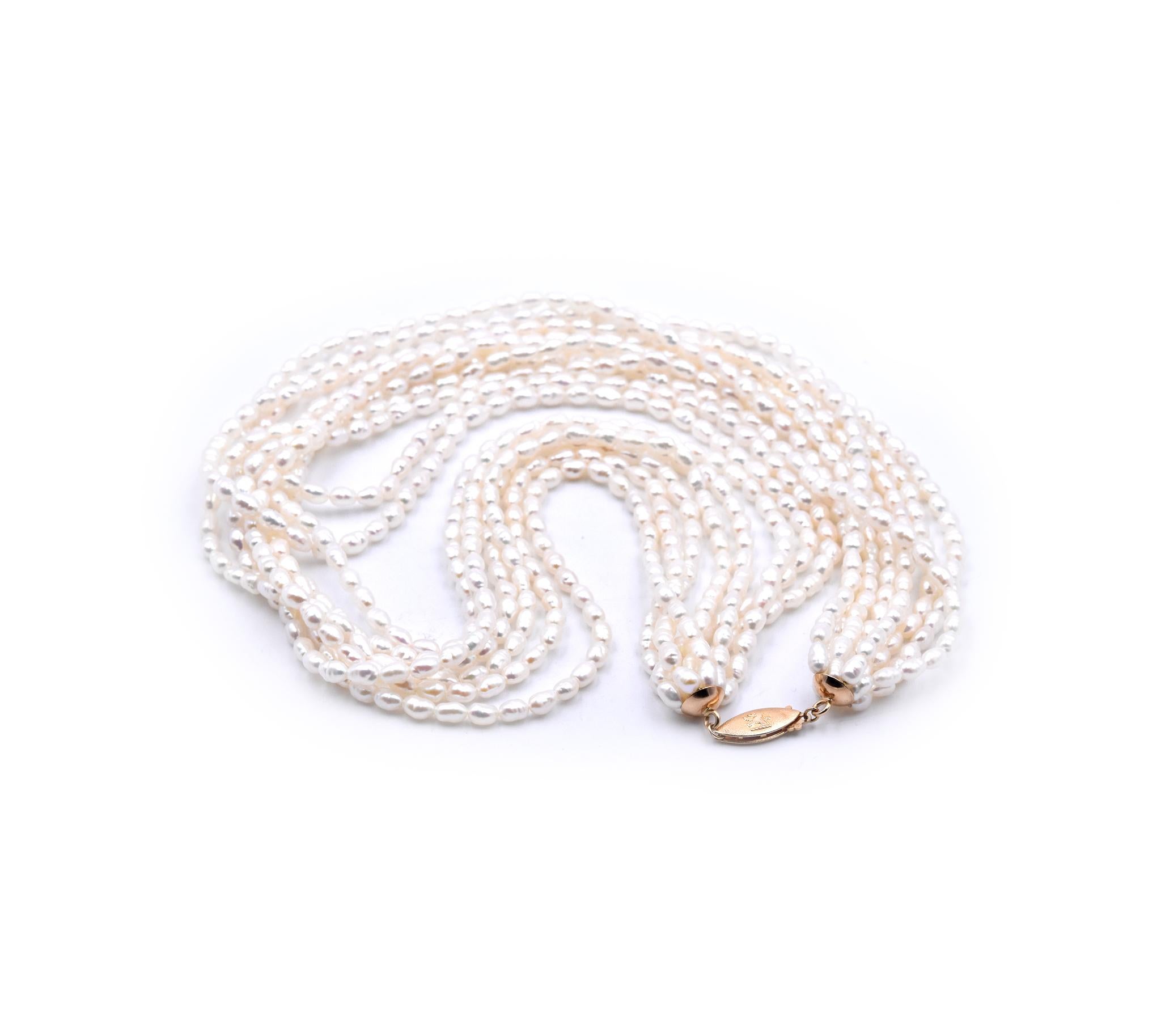 14 Karat Yellow Gold 8-Strand Pearl Strand Necklace In Excellent Condition For Sale In Scottsdale, AZ