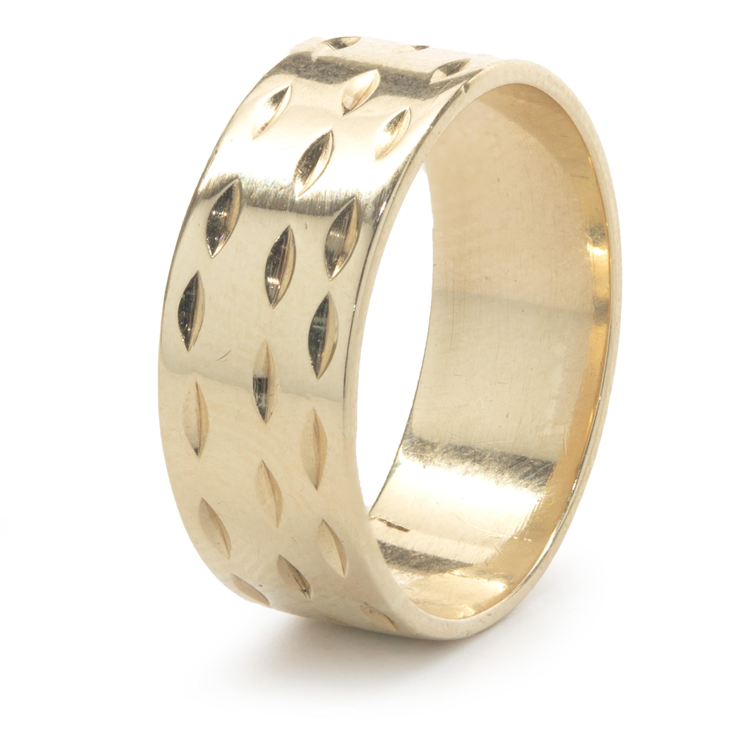 Women's or Men's 14 Karat Yellow Gold 8MM Grooved Band For Sale