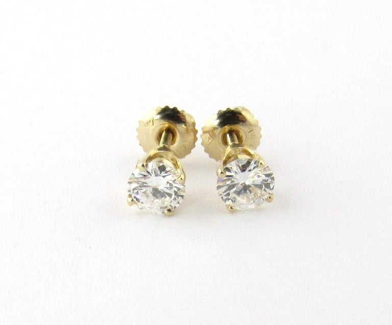 14 Karat Yellow Gold .90 Carat Diamond Stud Screwback Earrings For Sale ...