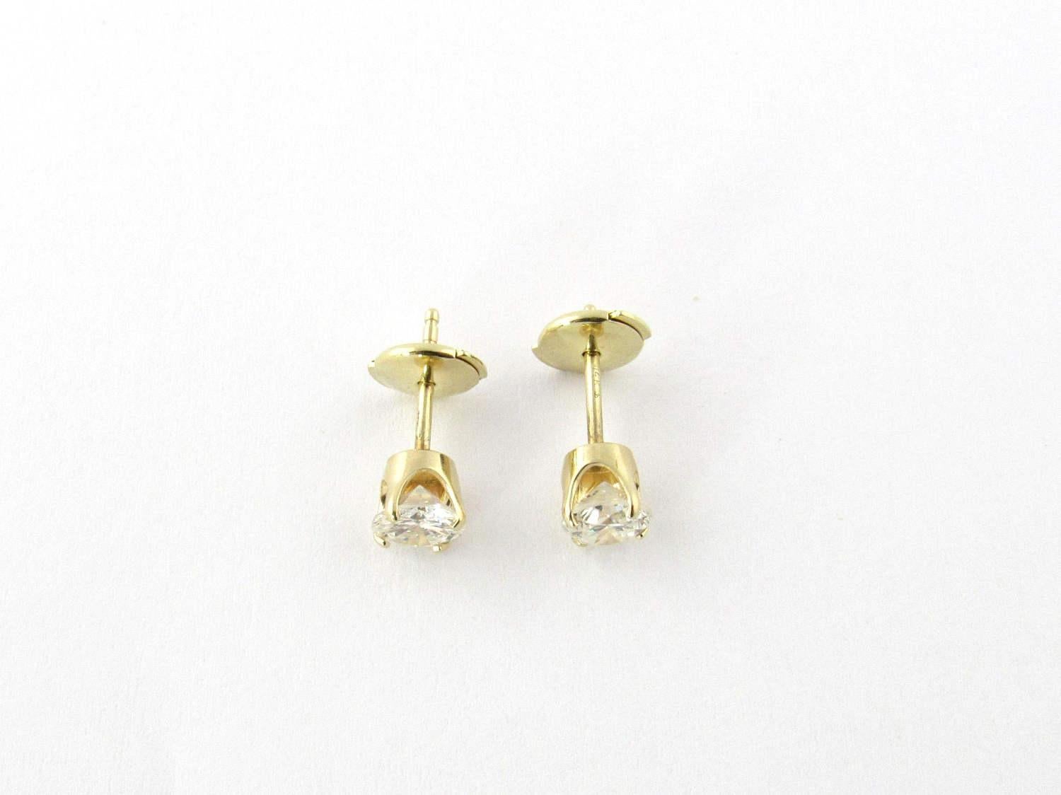 Women's 14 Karat Yellow Gold .95 Carat Diamond Stud Earrings