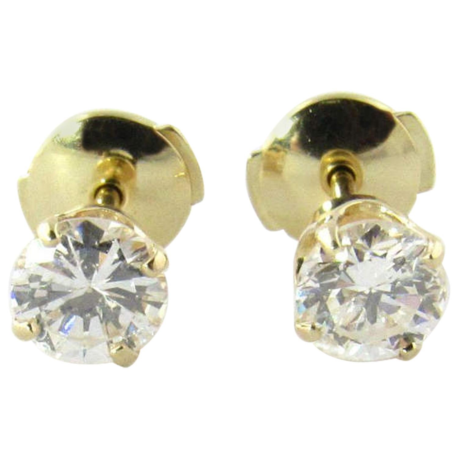 14 Karat Yellow Gold .95 Carat Diamond Stud Earrings
