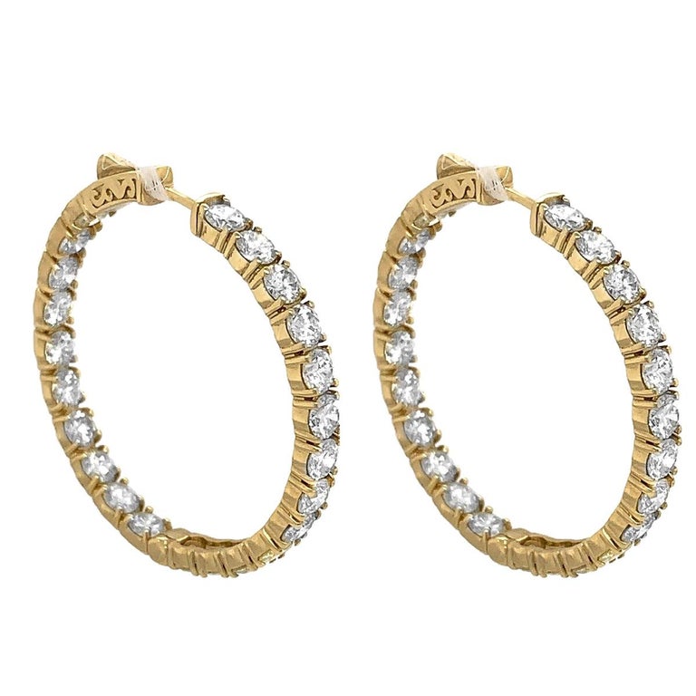 14 Karat Yellow Gold 9.88 Carat Diamond Hoop Earrings For Sale at 1stDibs