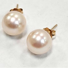 Orecchini con perle d'acqua dolce in oro giallo 14 carati da 9 mm, Made in USA, nuovi