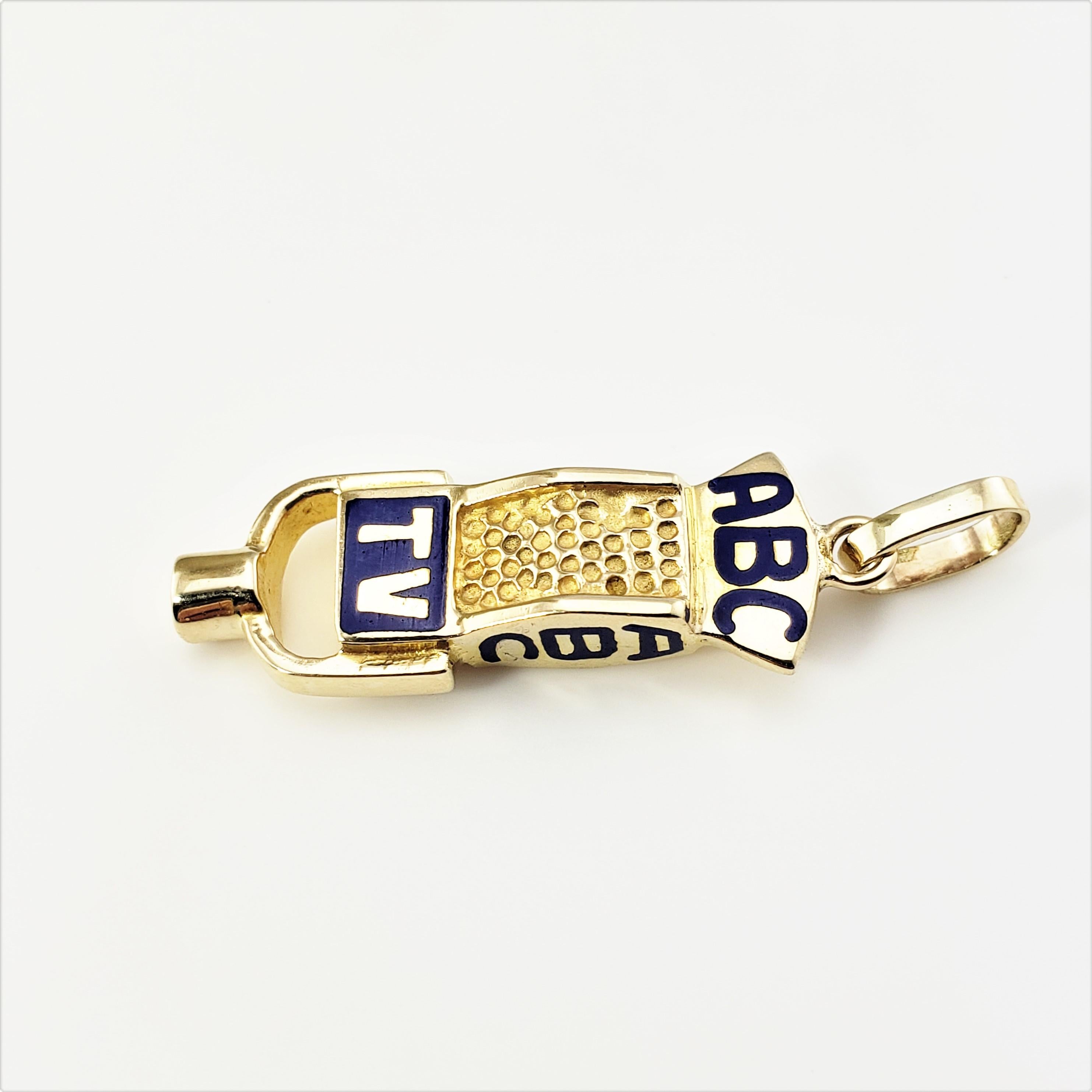 14 Karat Yellow Gold ABC TV Studio Microphone Charm-

This 3D charm features a studio microphone with blue enameled 