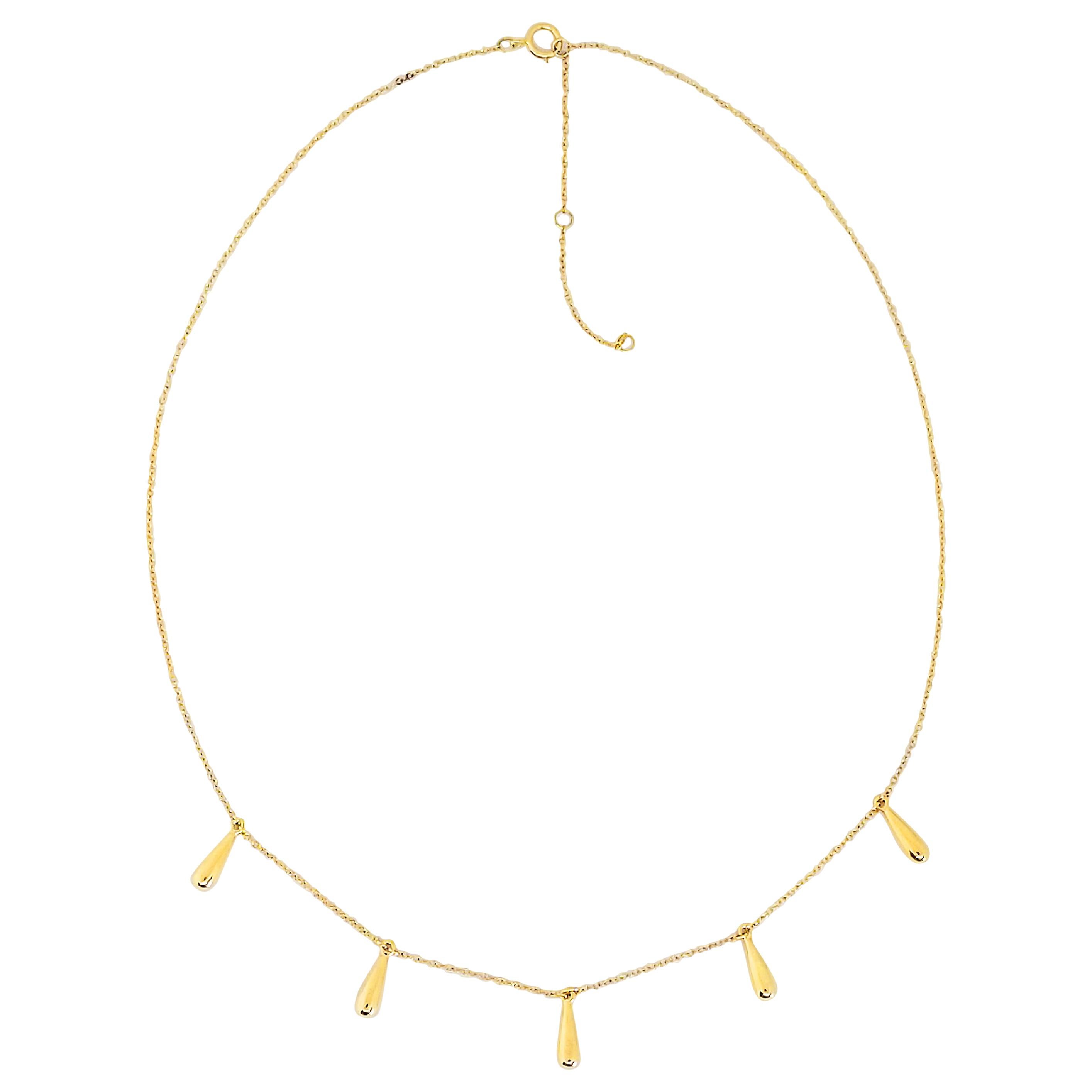 14 Karat Yellow Gold Adjustable Dangle Tear Drop Chain Necklace