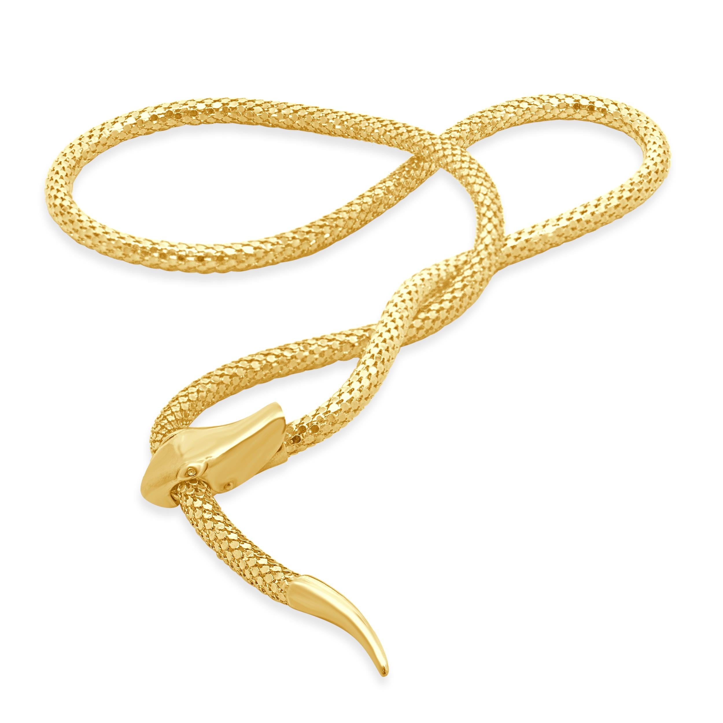 Women's 14 Karat Yellow Gold Adjustable Snake Necklace For Sale