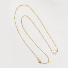 14 Karat Yellow Gold Akoya Cultured Pearl Solitaire Necklace