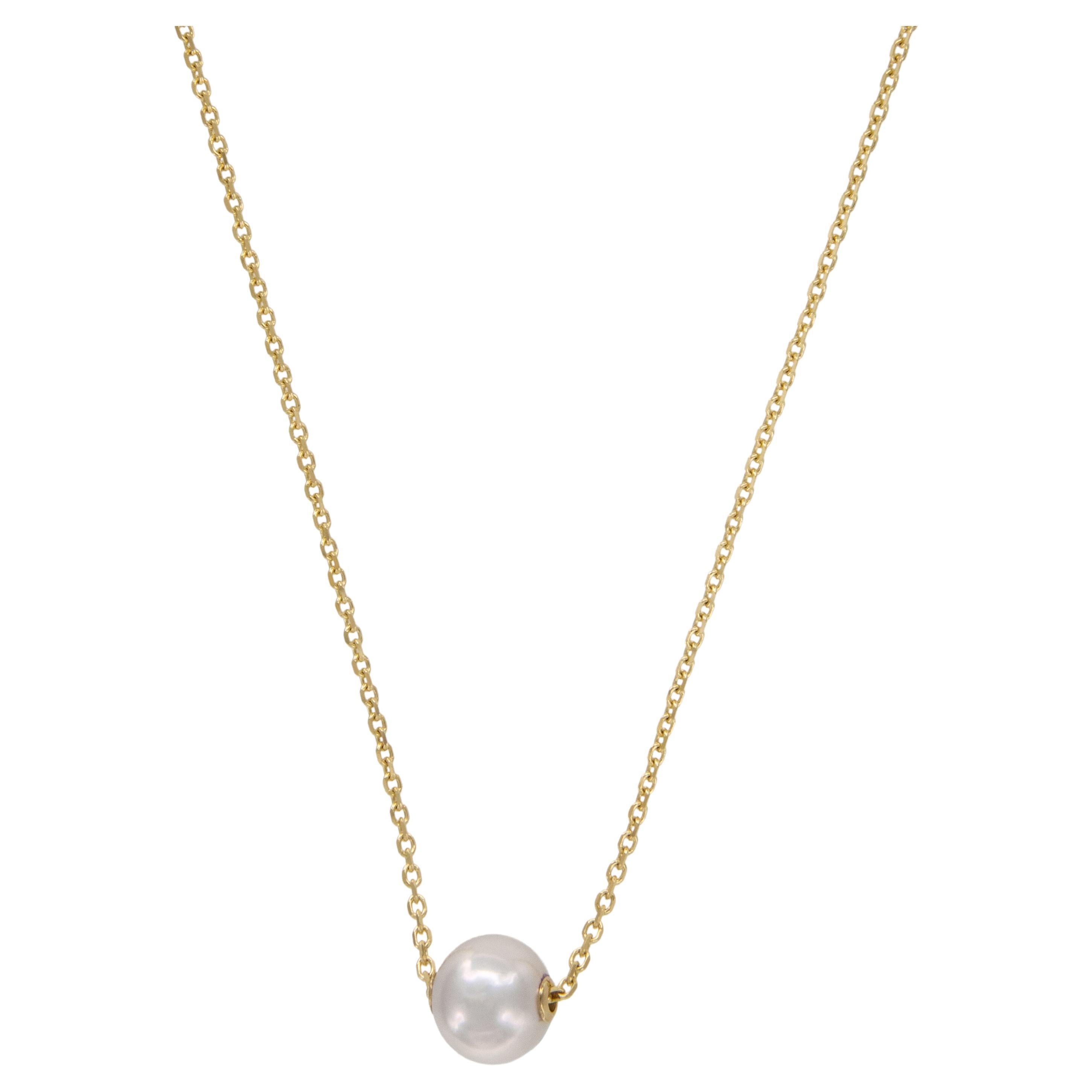 14 Karat Yellow Gold Akoya Cultured Pearl Solitaire Necklace