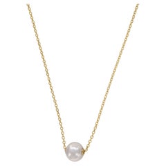 14 Karat Yellow Gold Akoya Cultured Pearl Solitaire Necklace
