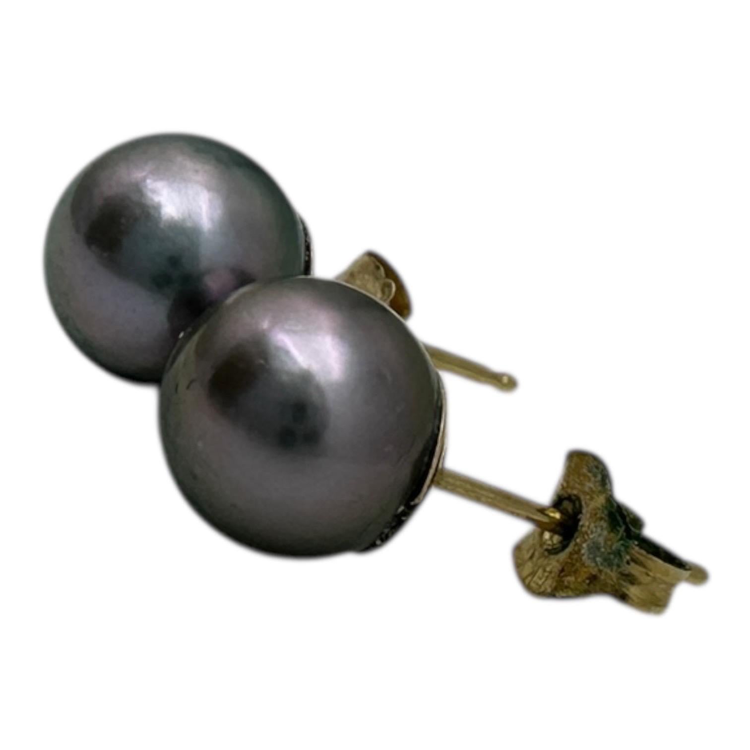 da uomo o donna Orecchino con perla Akoya Tahitiana in oro giallo 14 carati in vendita