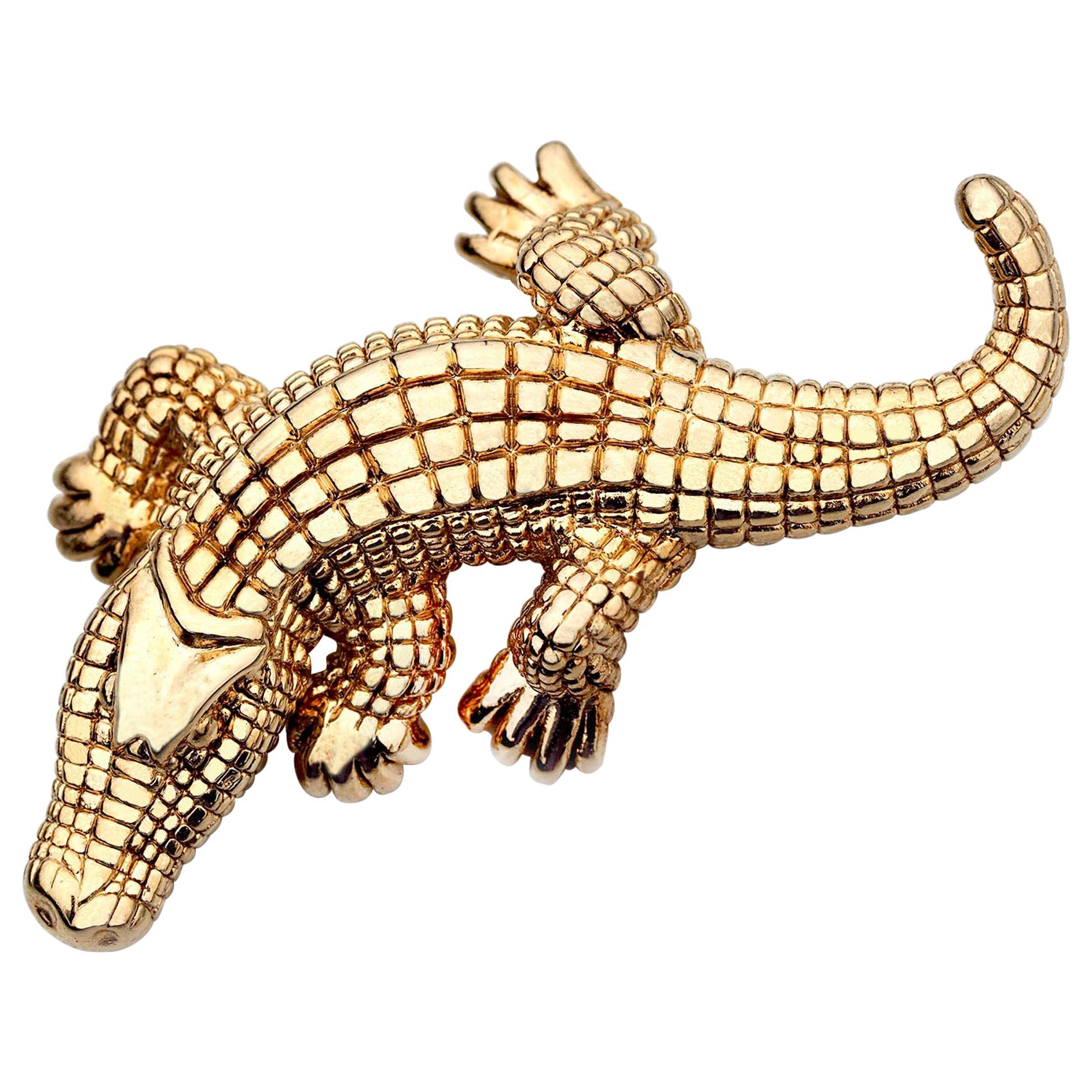 14 Karat Yellow Gold Alligator Pin