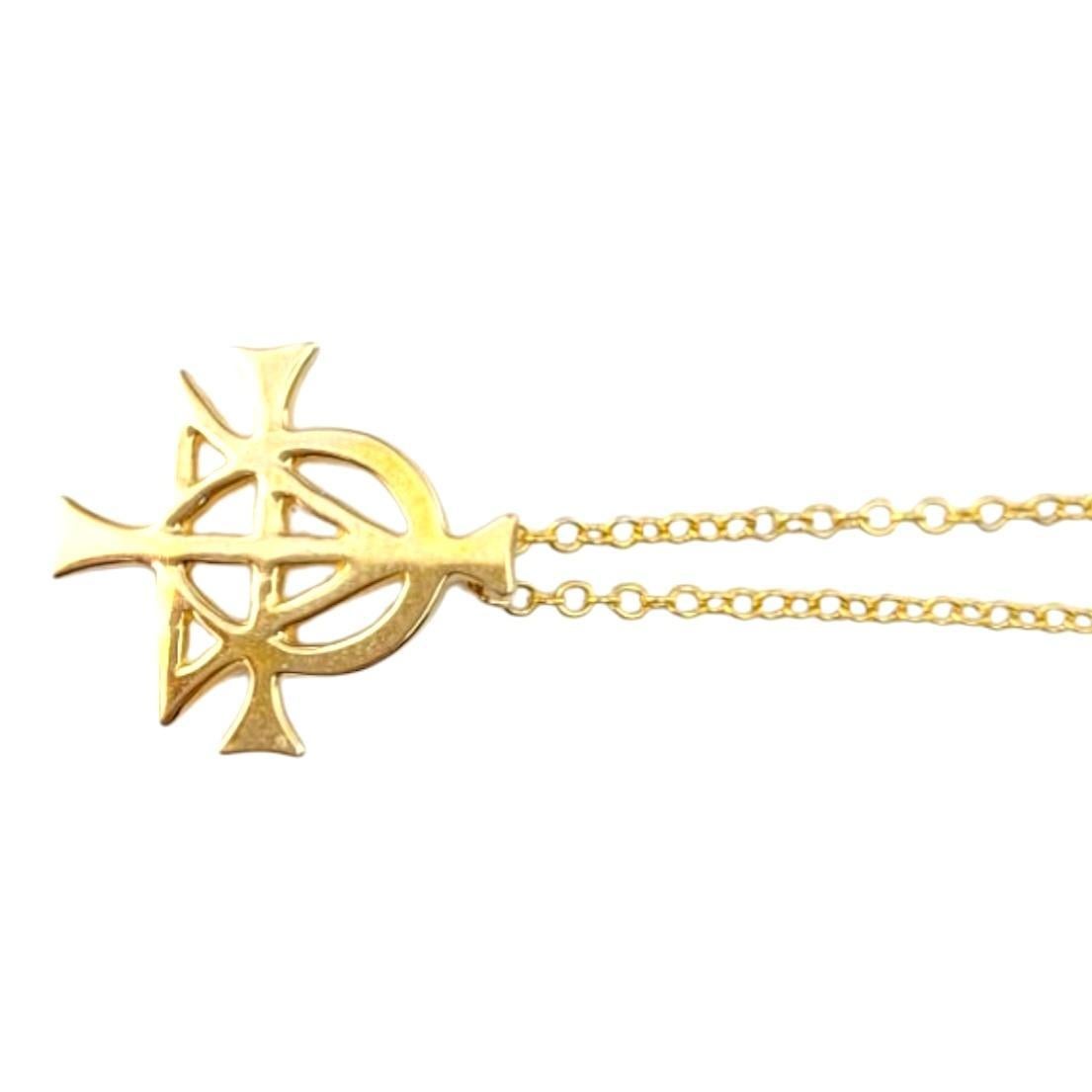 14 Karat Yellow Gold Alpha and Omega Pendant Necklace #21493 In Good Condition In Washington Depot, CT
