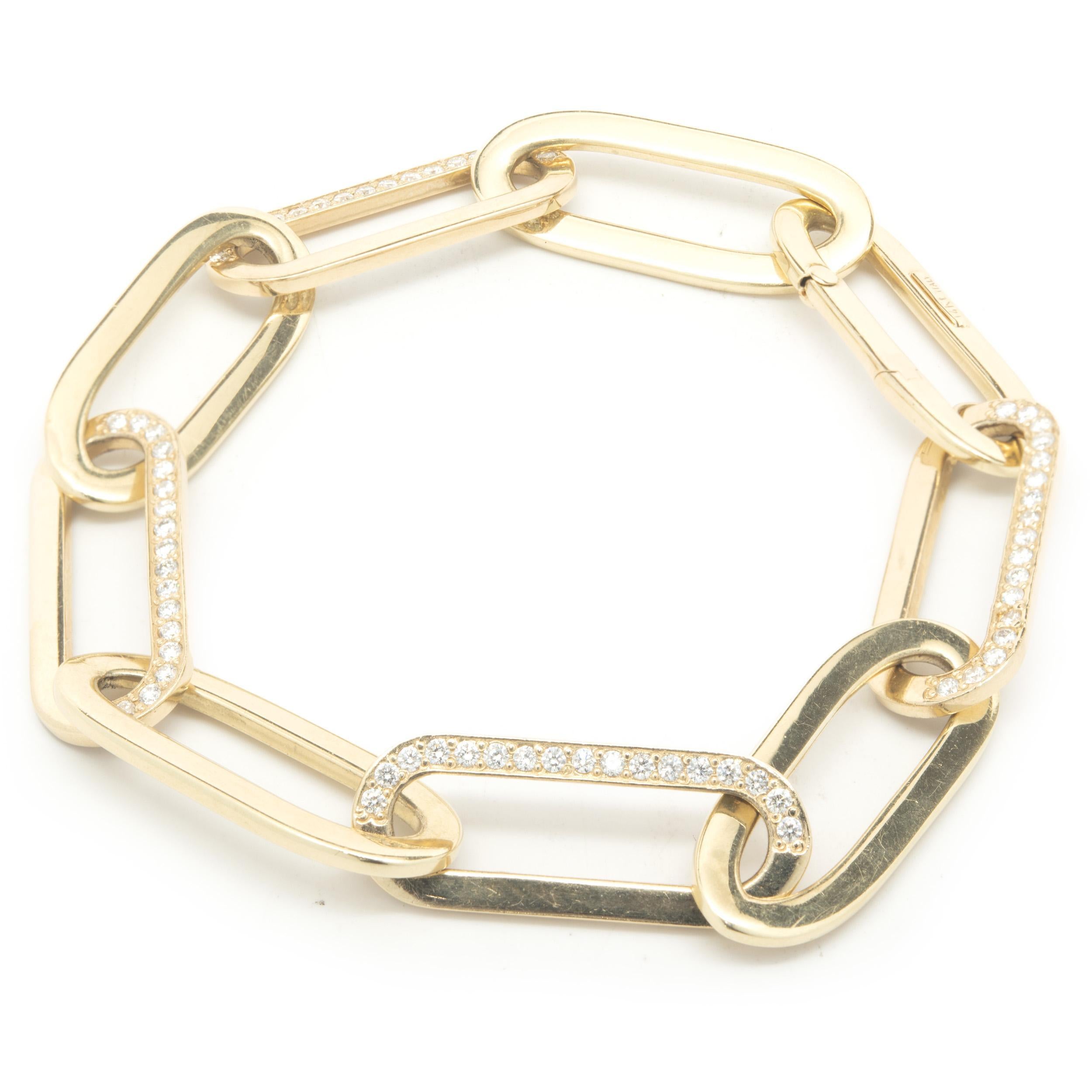 Bracelet à maillons ovales en or jaune 14 carats et diamants alternés Excellent état - En vente à Scottsdale, AZ