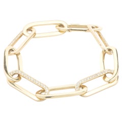 14 Karat Yellow Gold Alternating Diamond Oval Link Bracelet