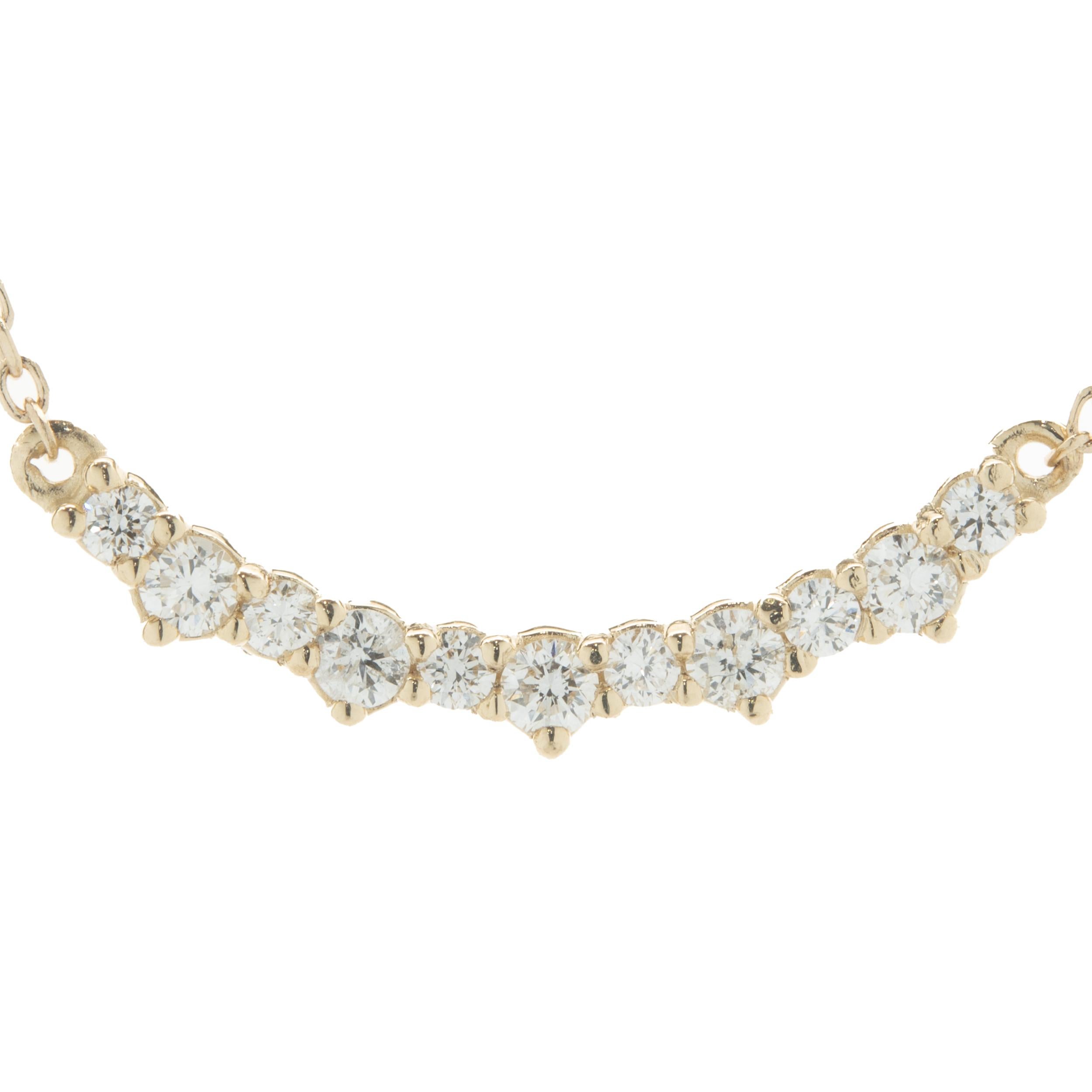 14 Karat Yellow Gold Alternating Diamond Smile Necklace In Excellent Condition For Sale In Scottsdale, AZ