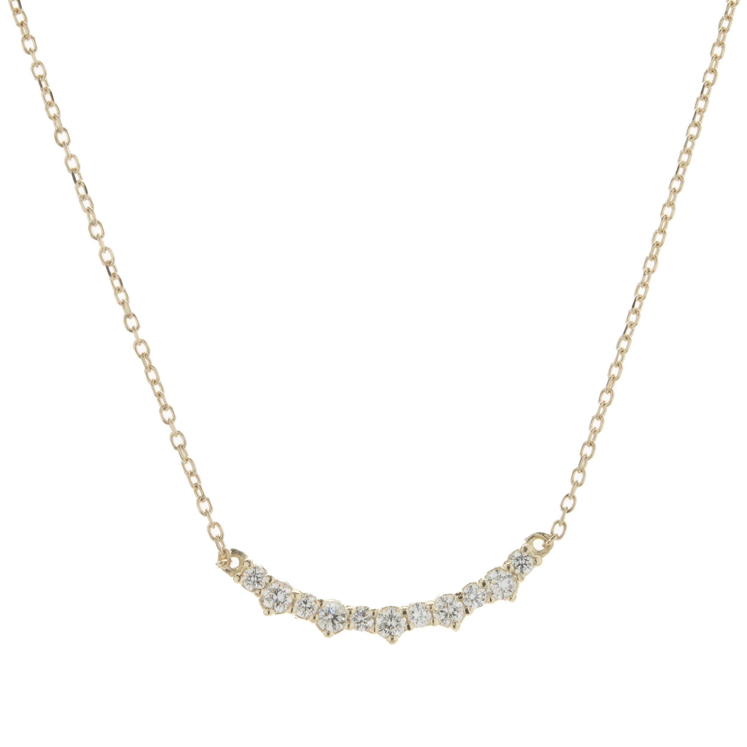 14 Karat Yellow Gold Alternating Diamond Smile Necklace For Sale