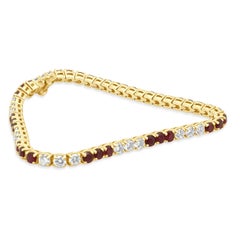 14 Karat Yellow Gold Alternating Round Ruby and Round Diamond Inline Bracelet