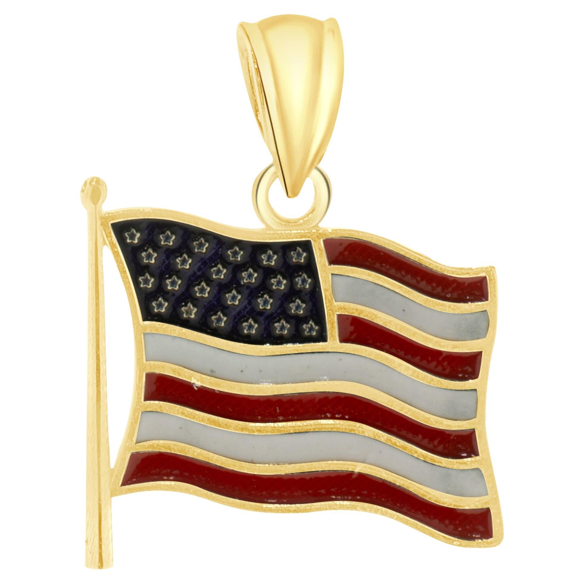 14 Karat Yellow Gold American Flag Enamel Pendant For Sale