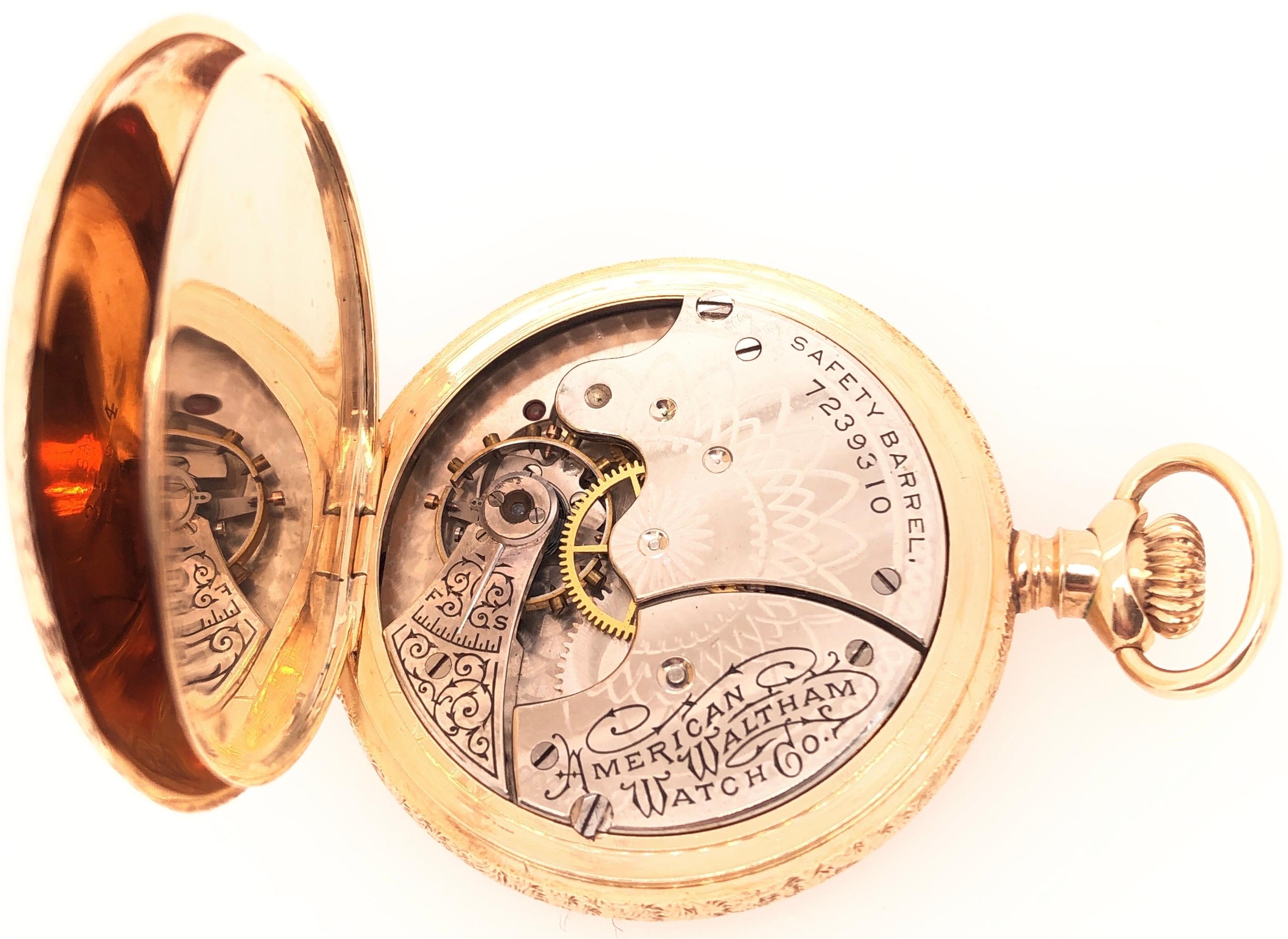 14 Karat Yellow Gold American Waltham Pocket Watch In Good Condition In Manhasset, NY