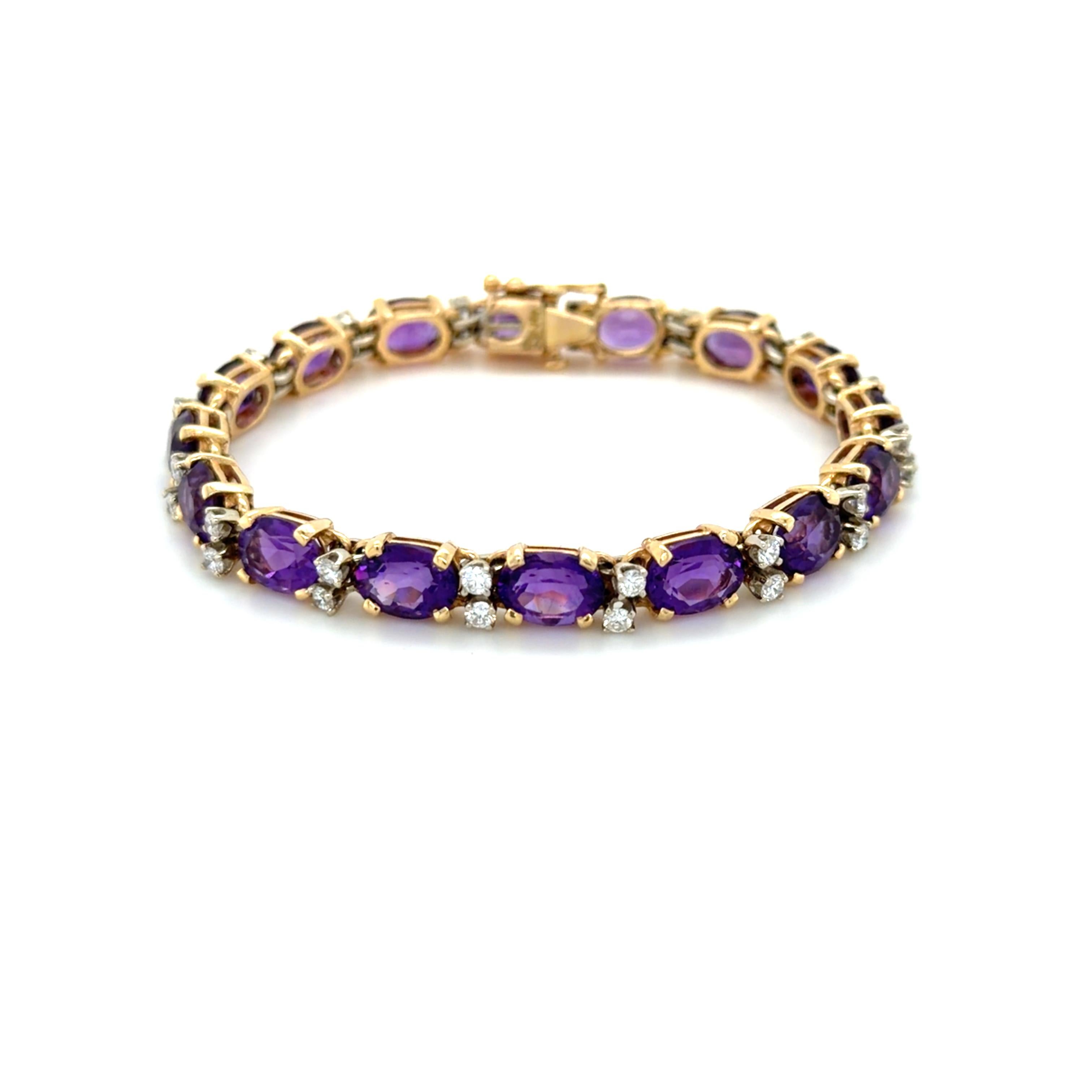 Contemporain Bracelet en or jaune 14 carats, améthyste et diamant en vente