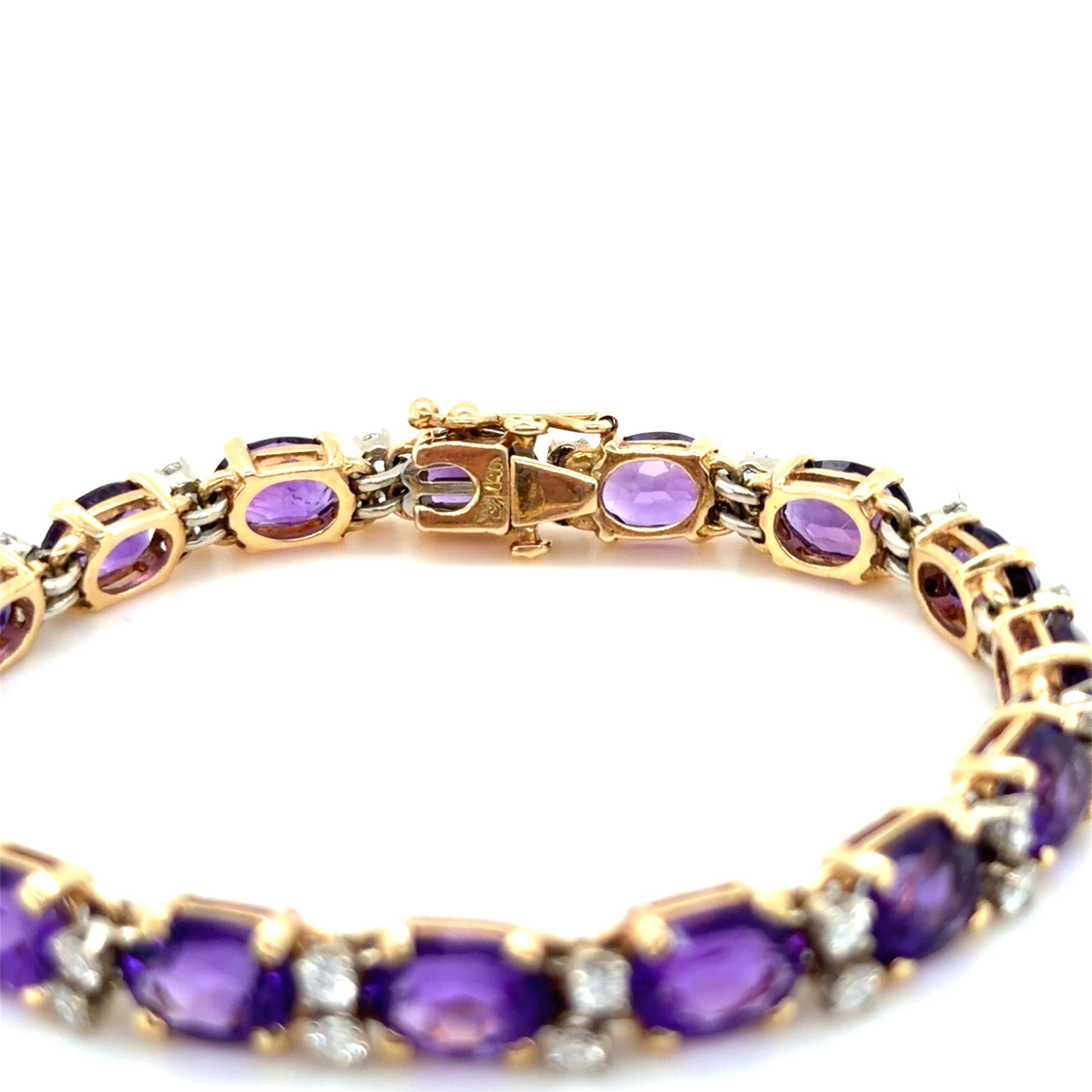 Taille brillant Bracelet en or jaune 14 carats, améthyste et diamant en vente