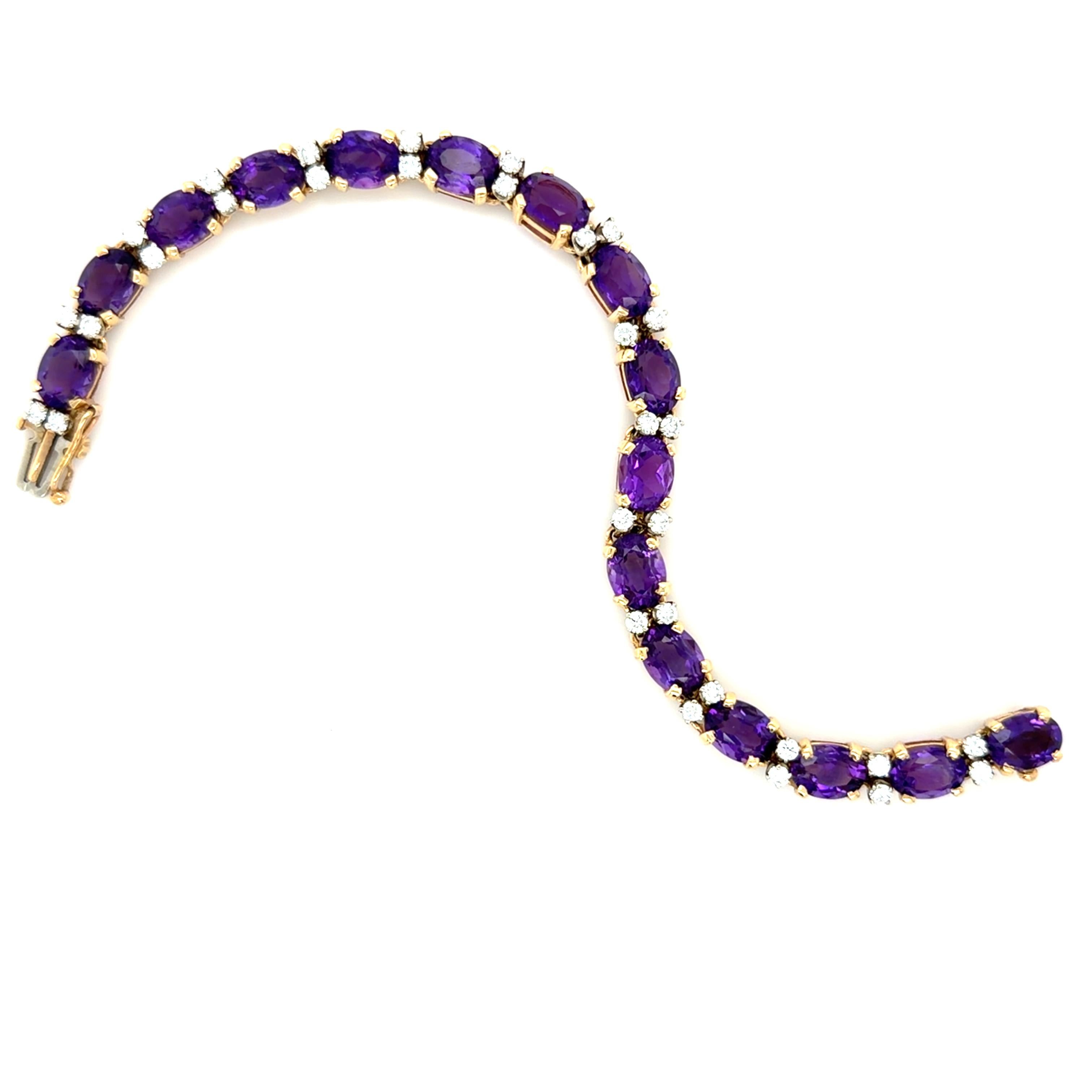 Bracelet en or jaune 14 carats, améthyste et diamant Excellent état - En vente à Chicago, IL