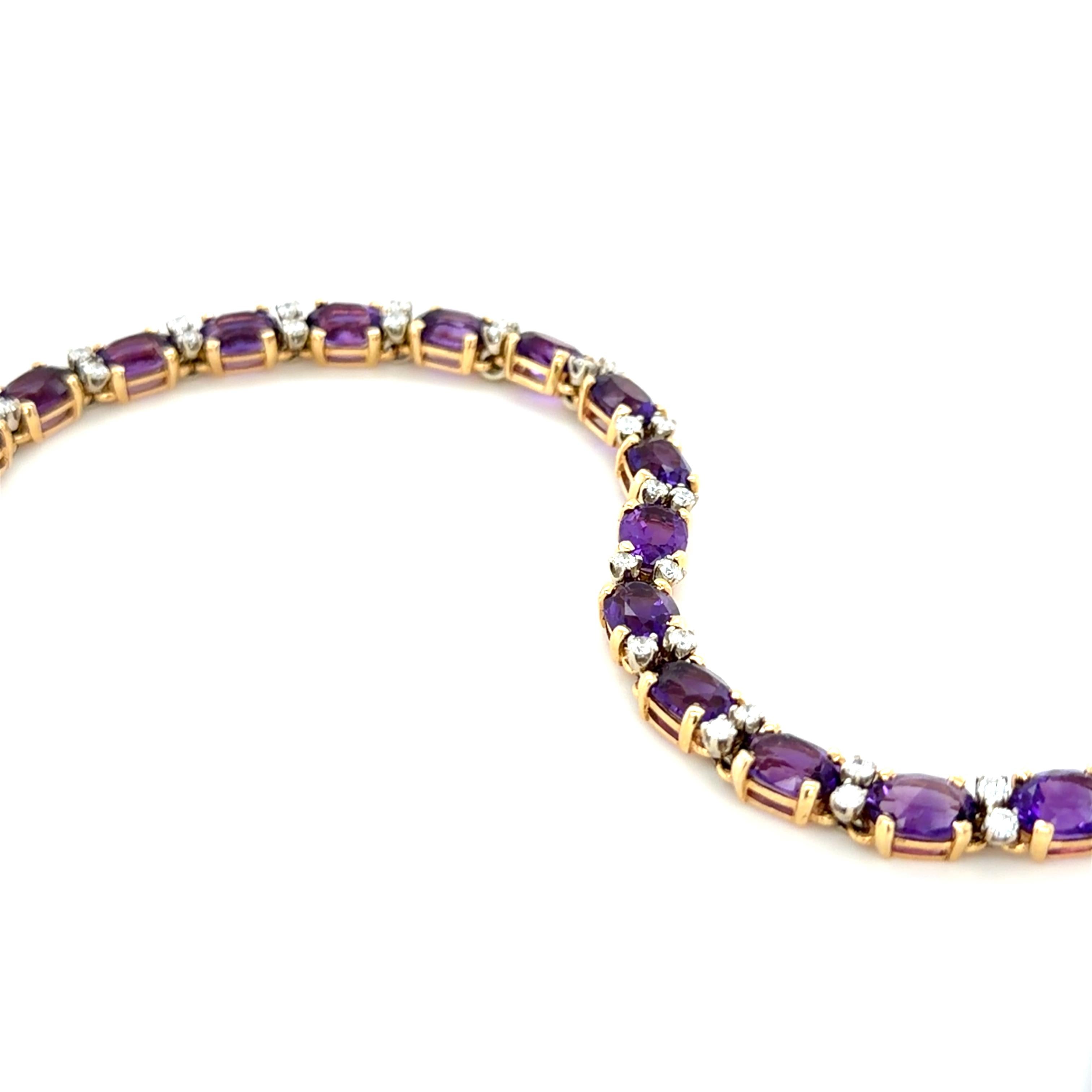 Bracelet en or jaune 14 carats, améthyste et diamant Pour femmes en vente