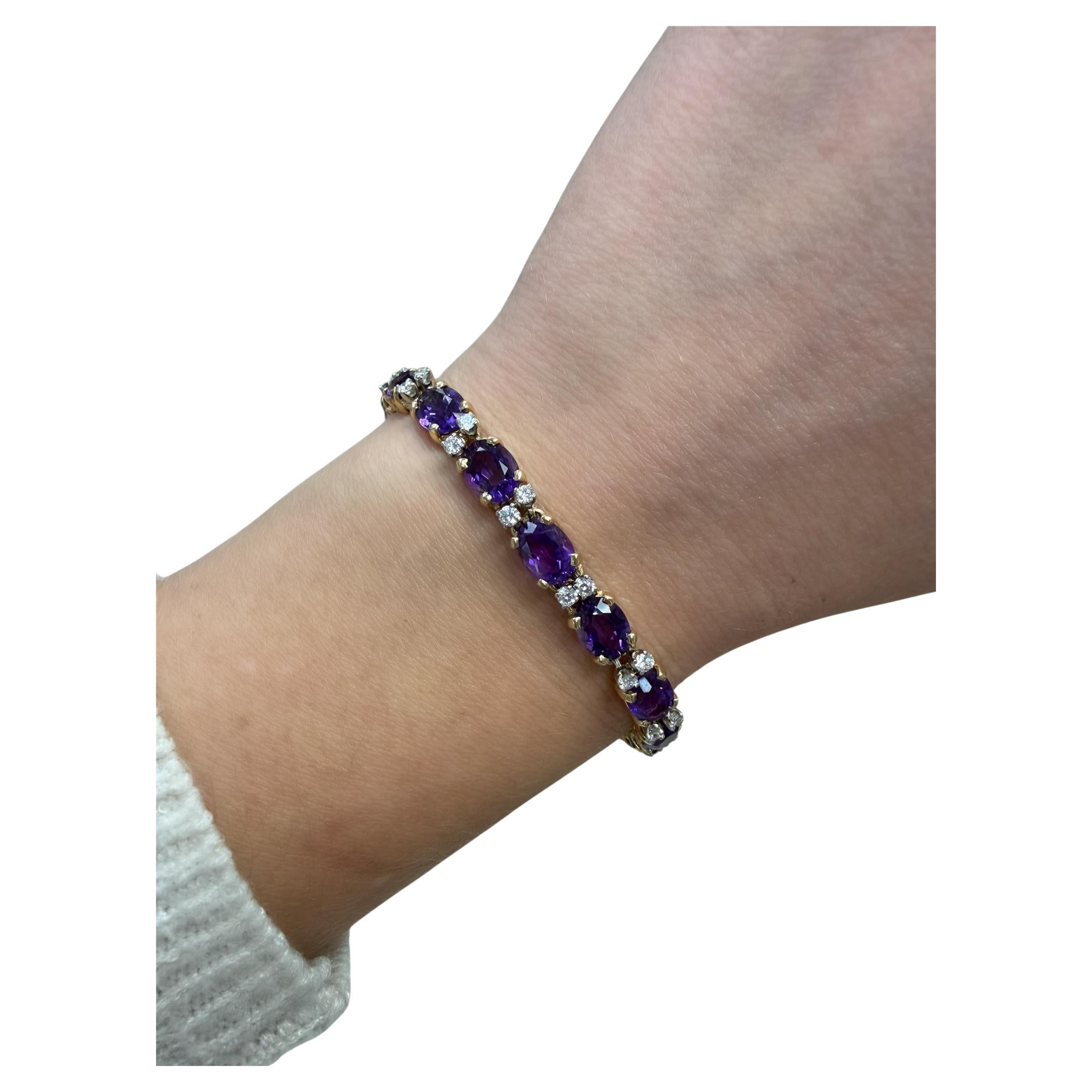 Bracelet en or jaune 14 carats, améthyste et diamant en vente