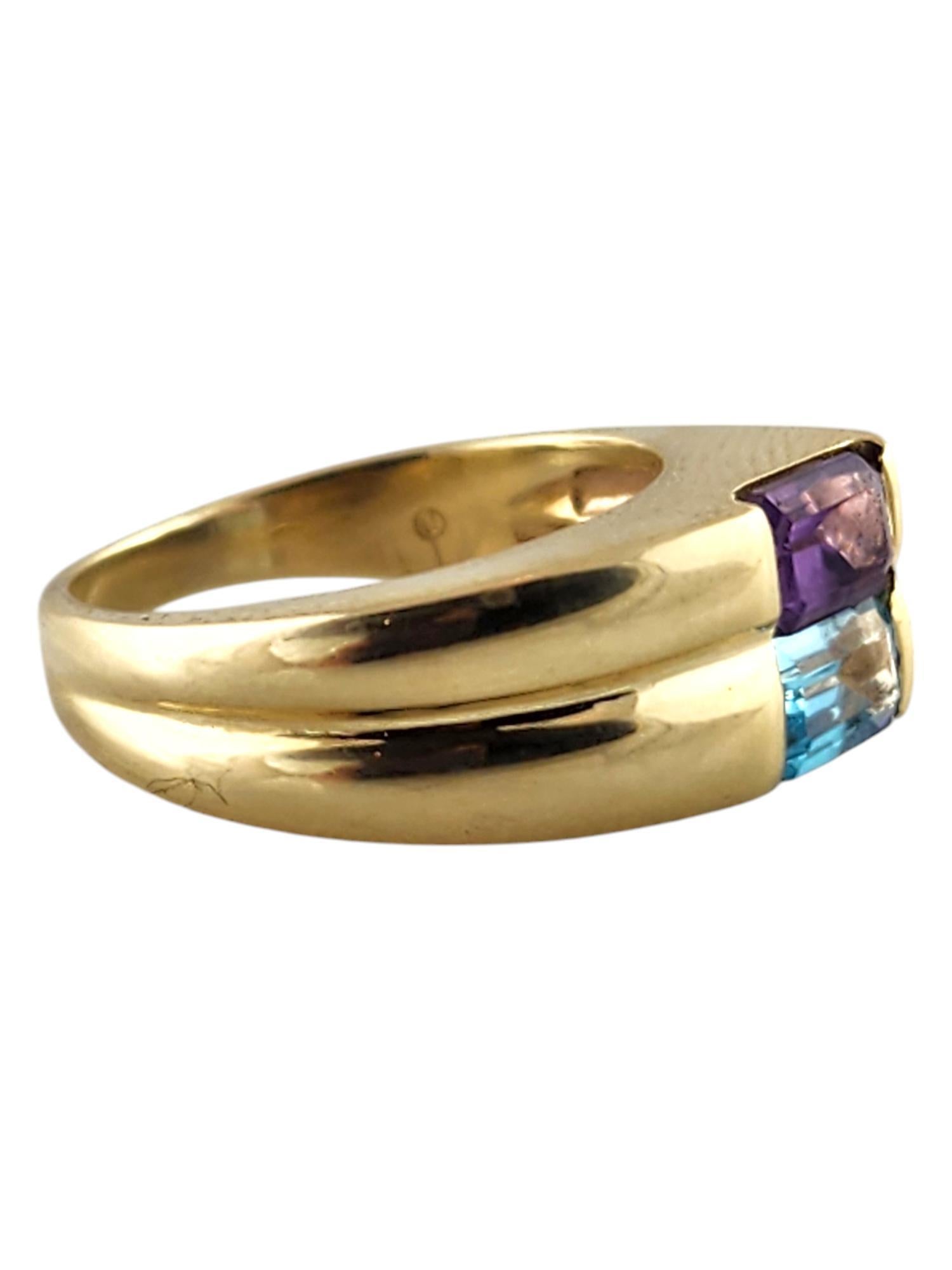 Square Cut 14 Karat Yellow Gold Amethyst and Blue Topaz Double Band Ring Size 6 #19819 For Sale