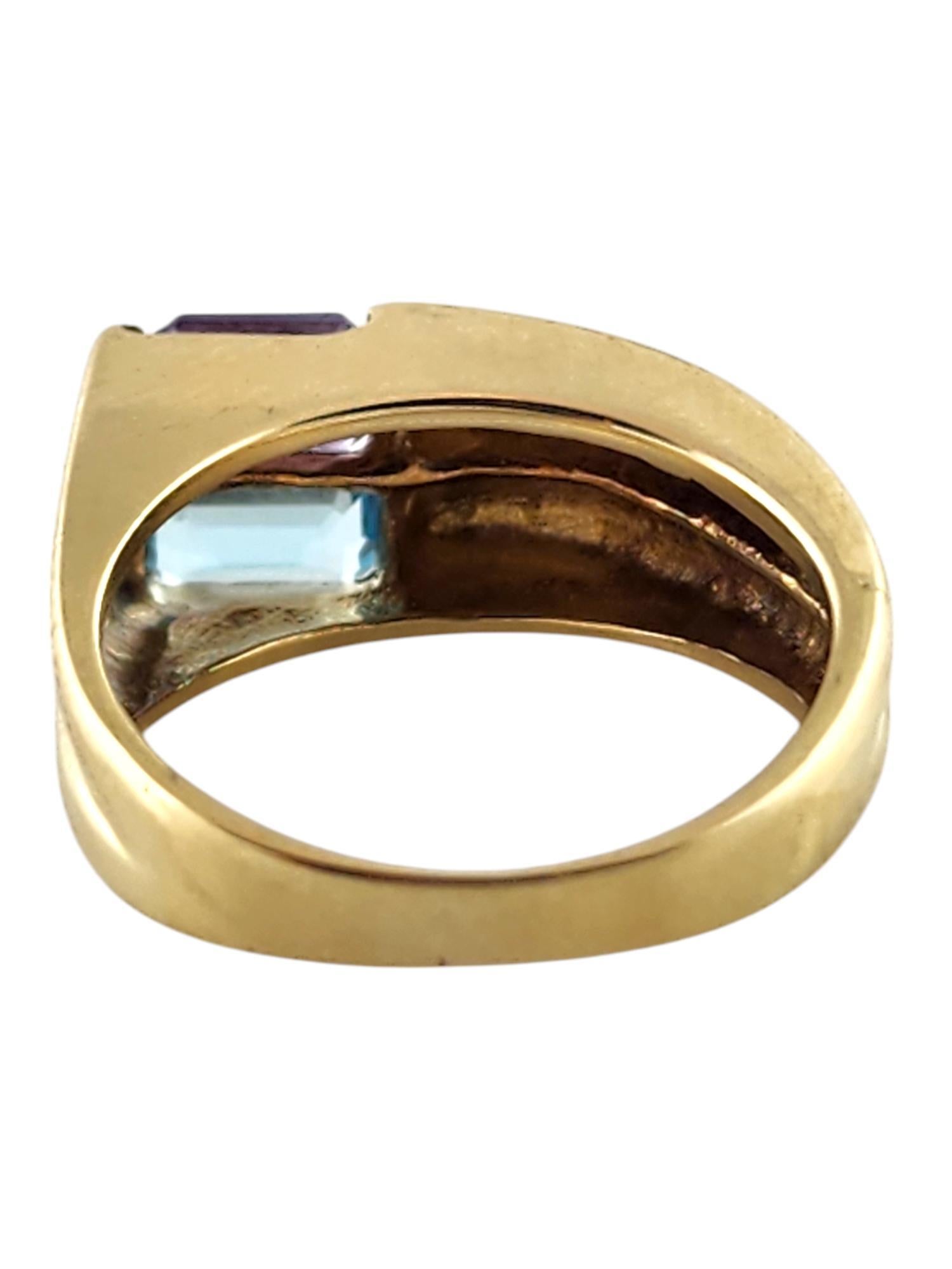 14 Karat Yellow Gold Amethyst and Blue Topaz Double Band Ring Size 6 #19819 In Good Condition For Sale In Washington Depot, CT